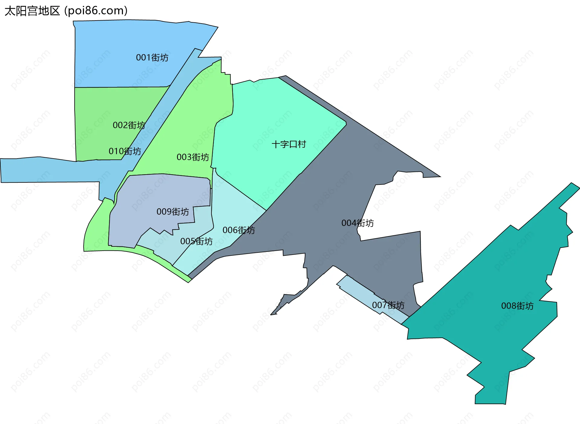 太阳宫地区边界地图(五级行政区划)