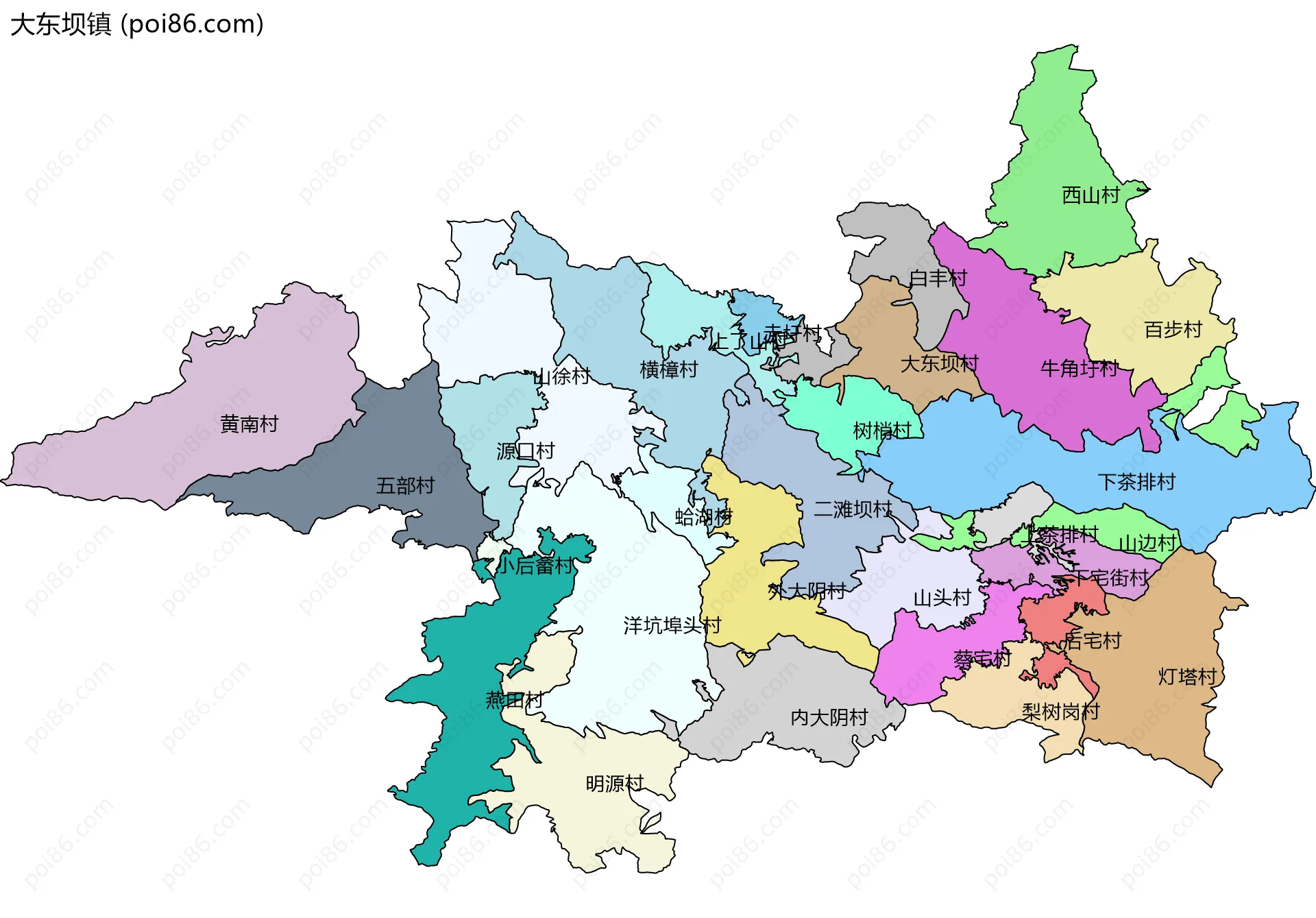 大东坝镇边界地图(五级行政区划)