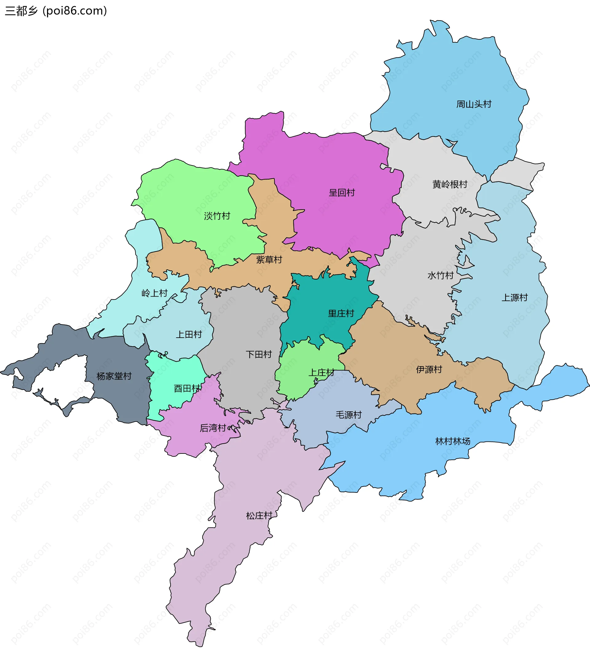 三都乡边界地图(五级行政区划)