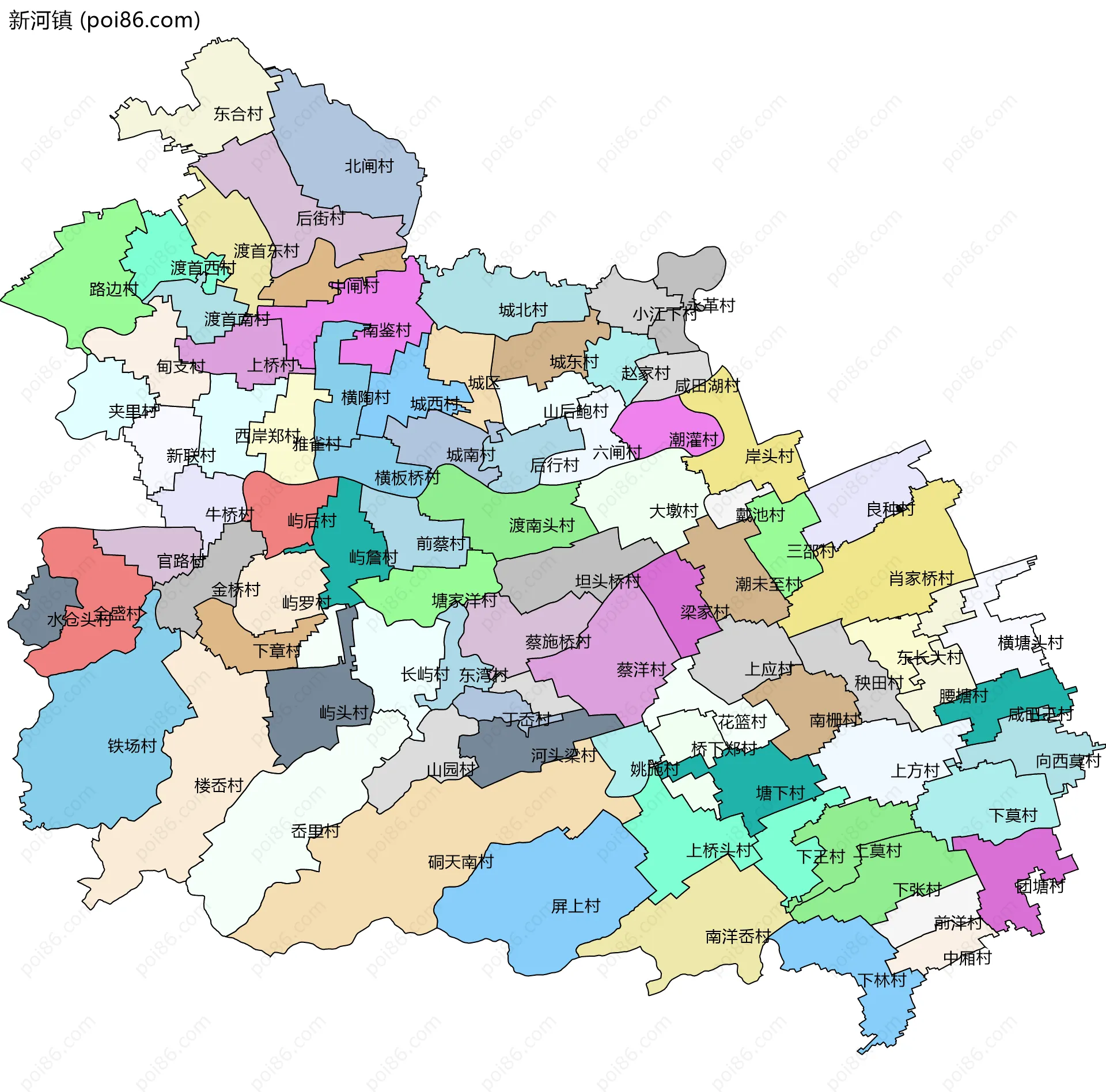 新河镇边界地图(五级行政区划)
