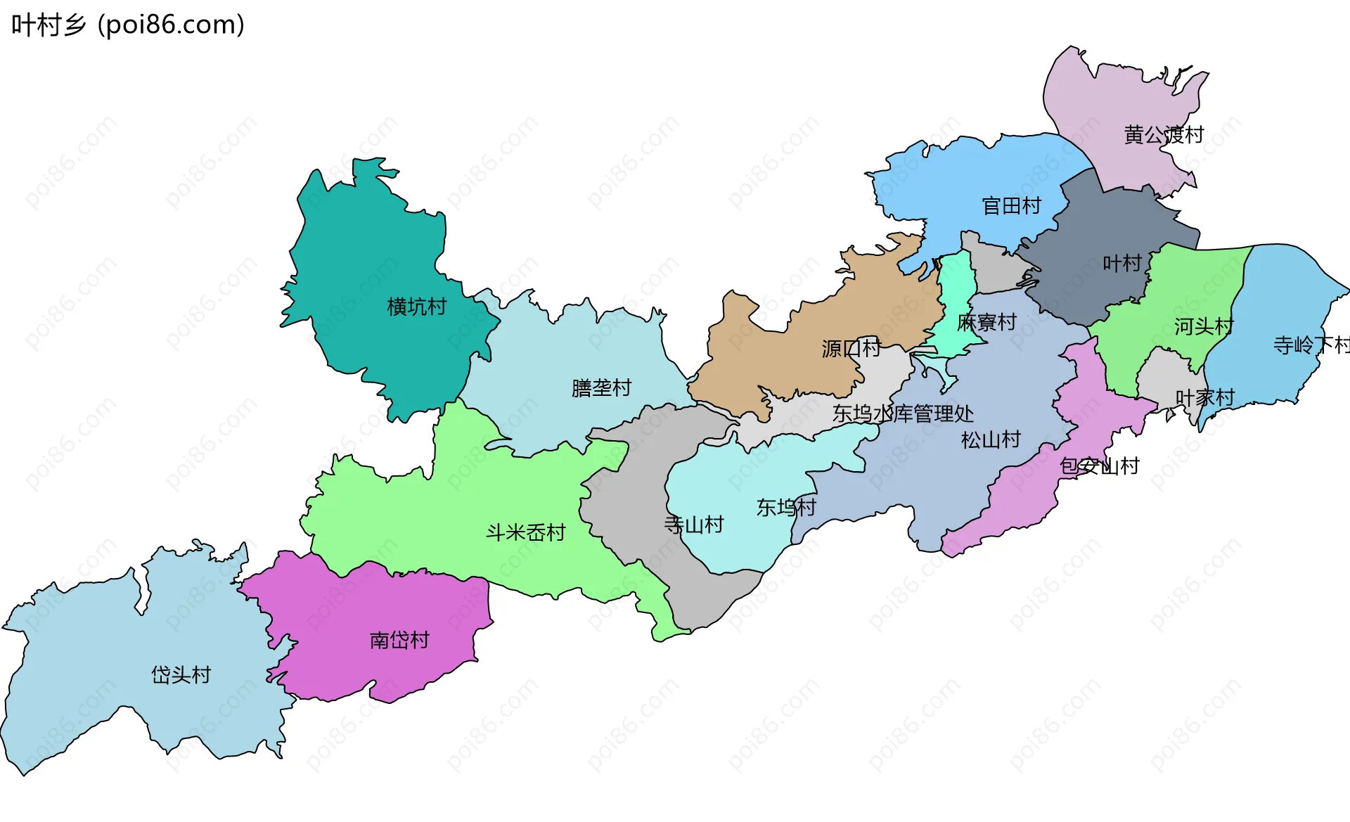 叶村乡边界地图(五级行政区划)