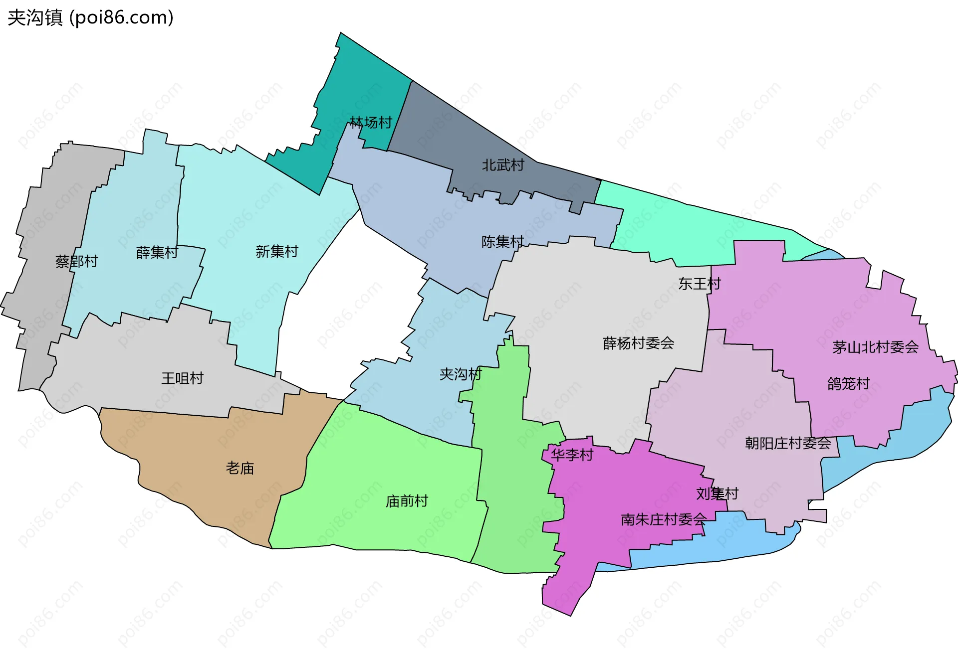 夹沟镇边界地图(五级行政区划)