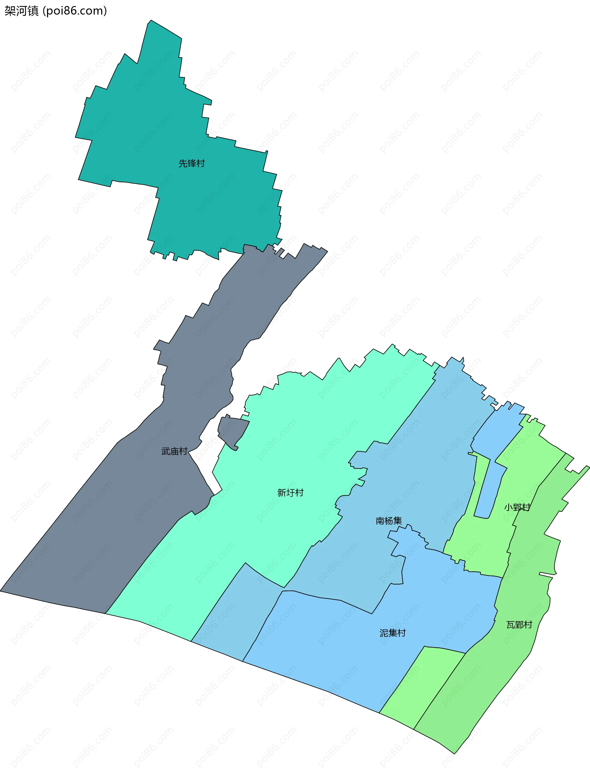 架河镇边界地图(五级行政区划)