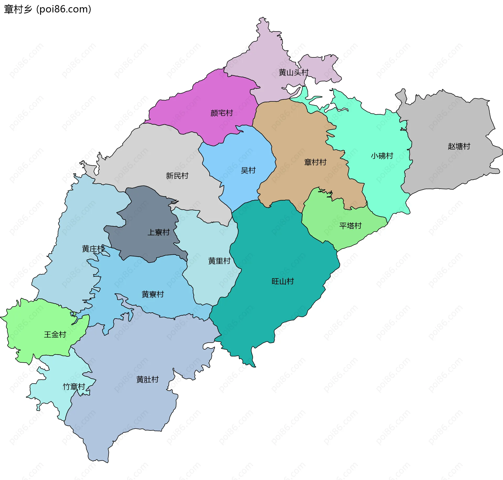 章村乡边界地图(五级行政区划)