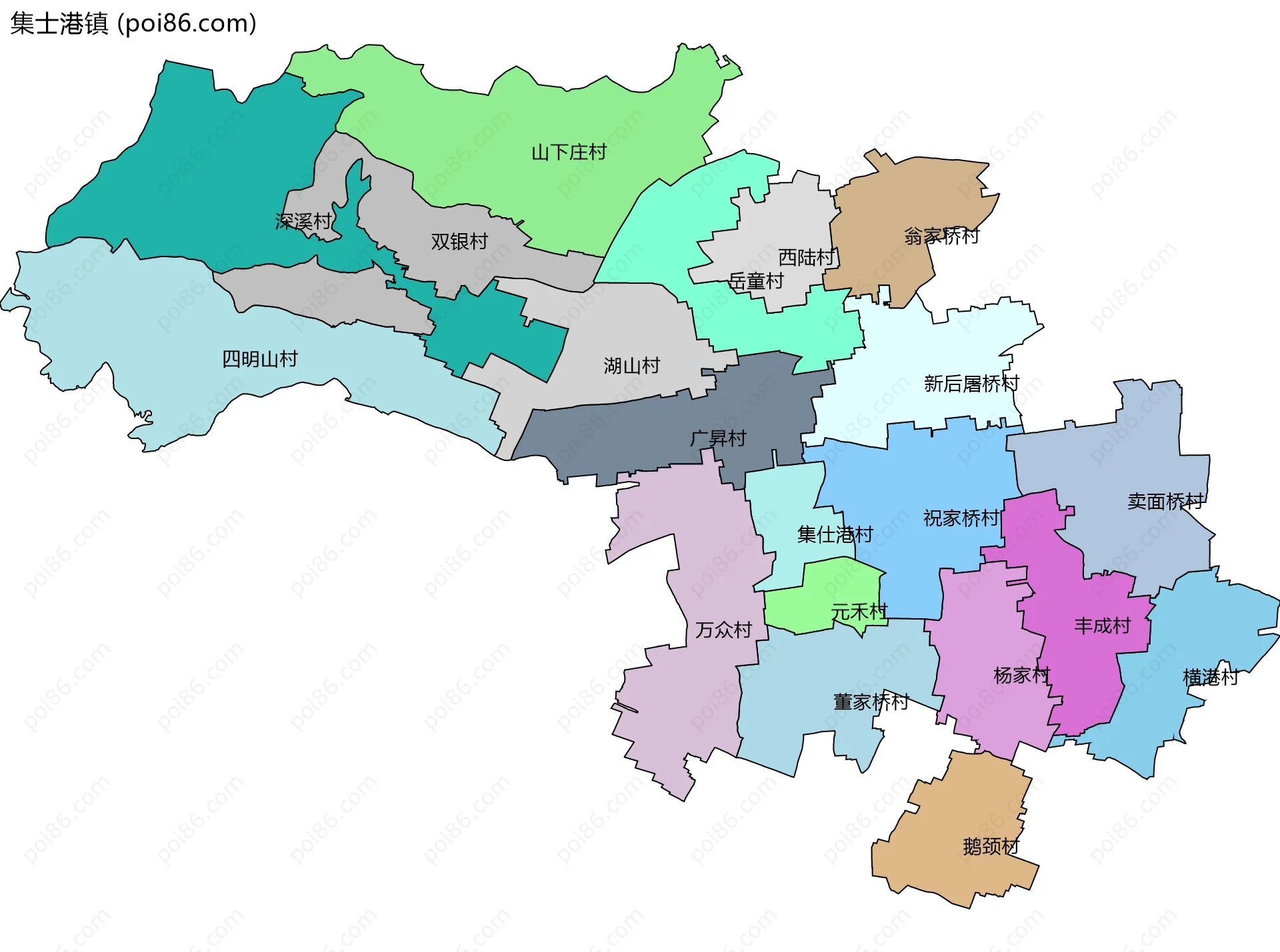 集士港镇边界地图(五级行政区划)