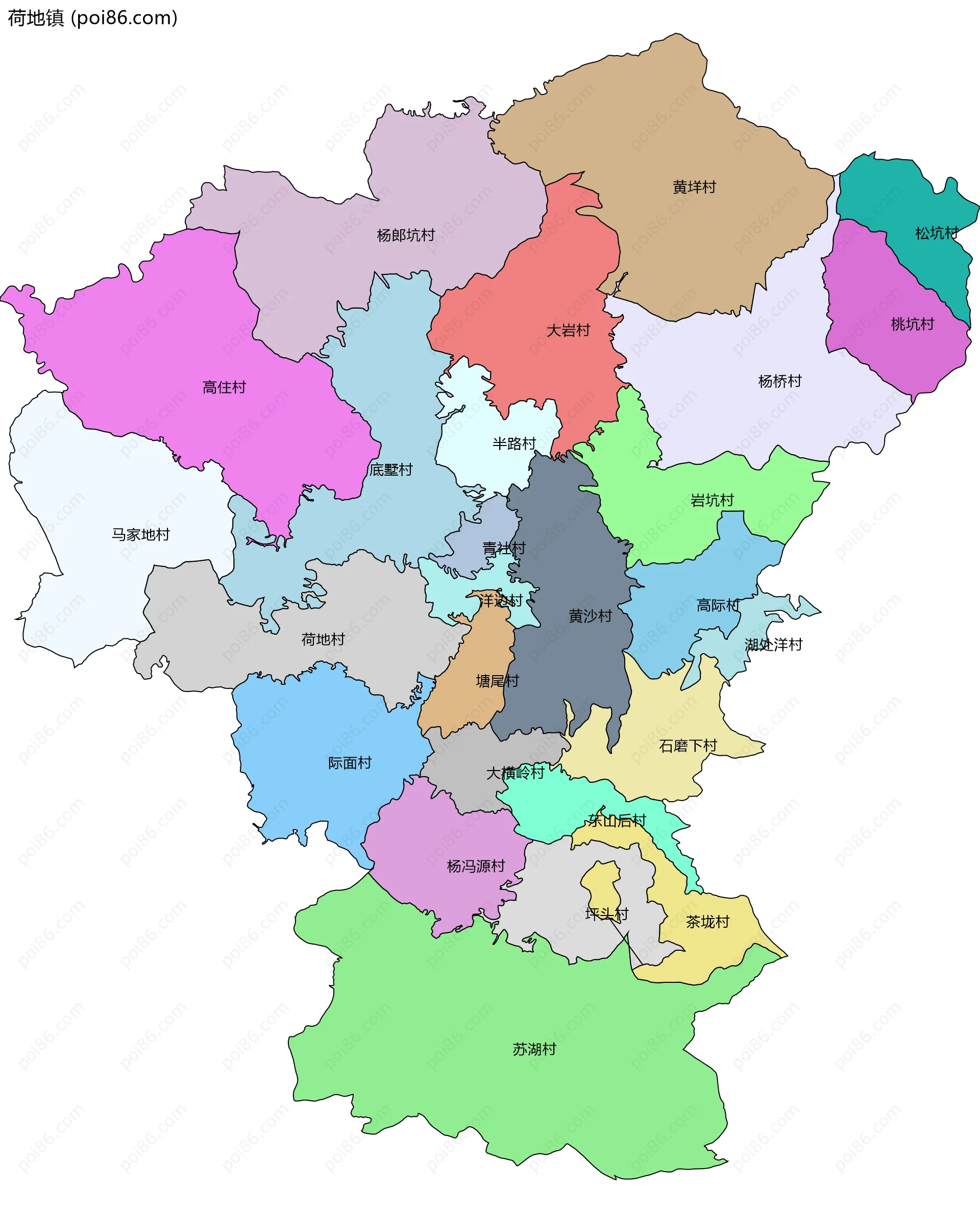 荷地镇边界地图(五级行政区划)
