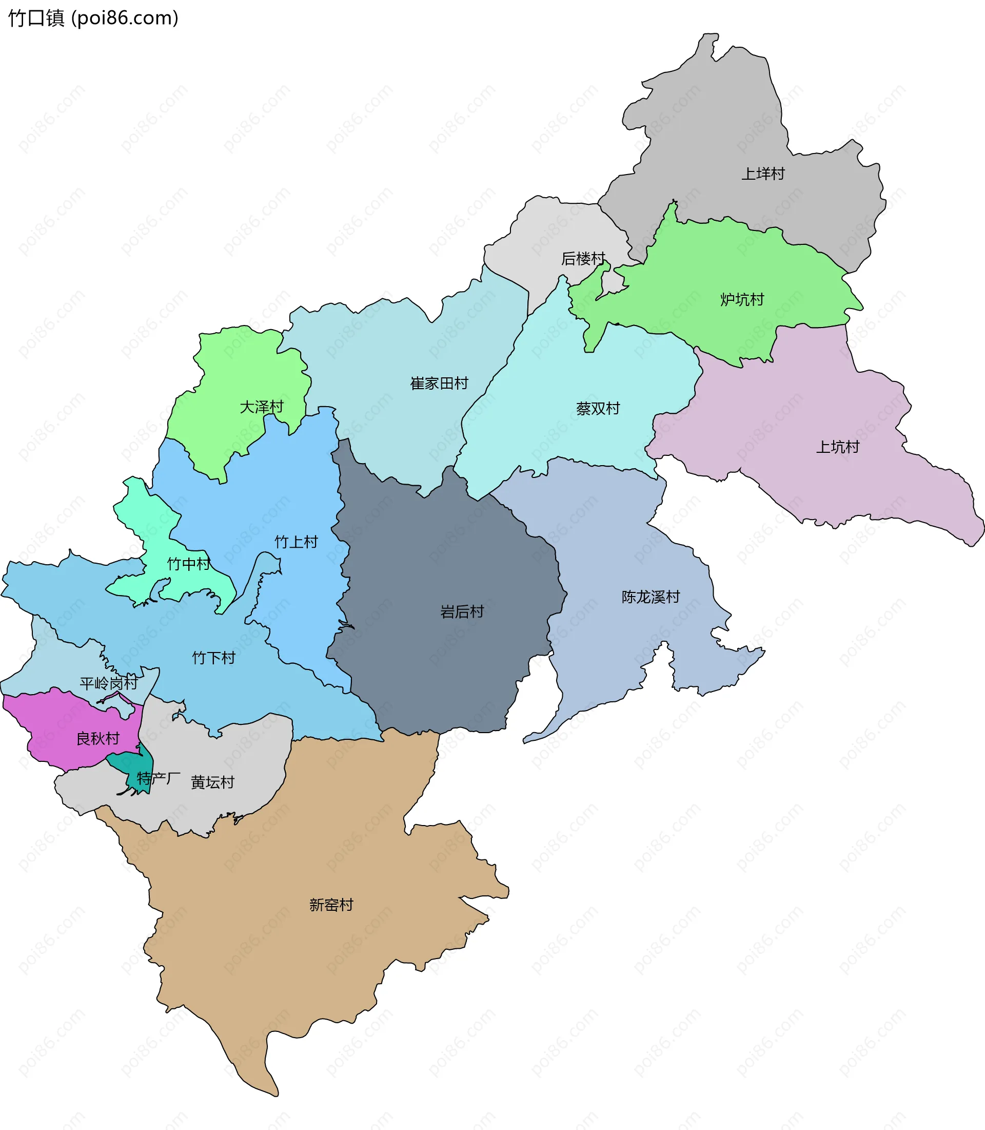 竹口镇边界地图(五级行政区划)