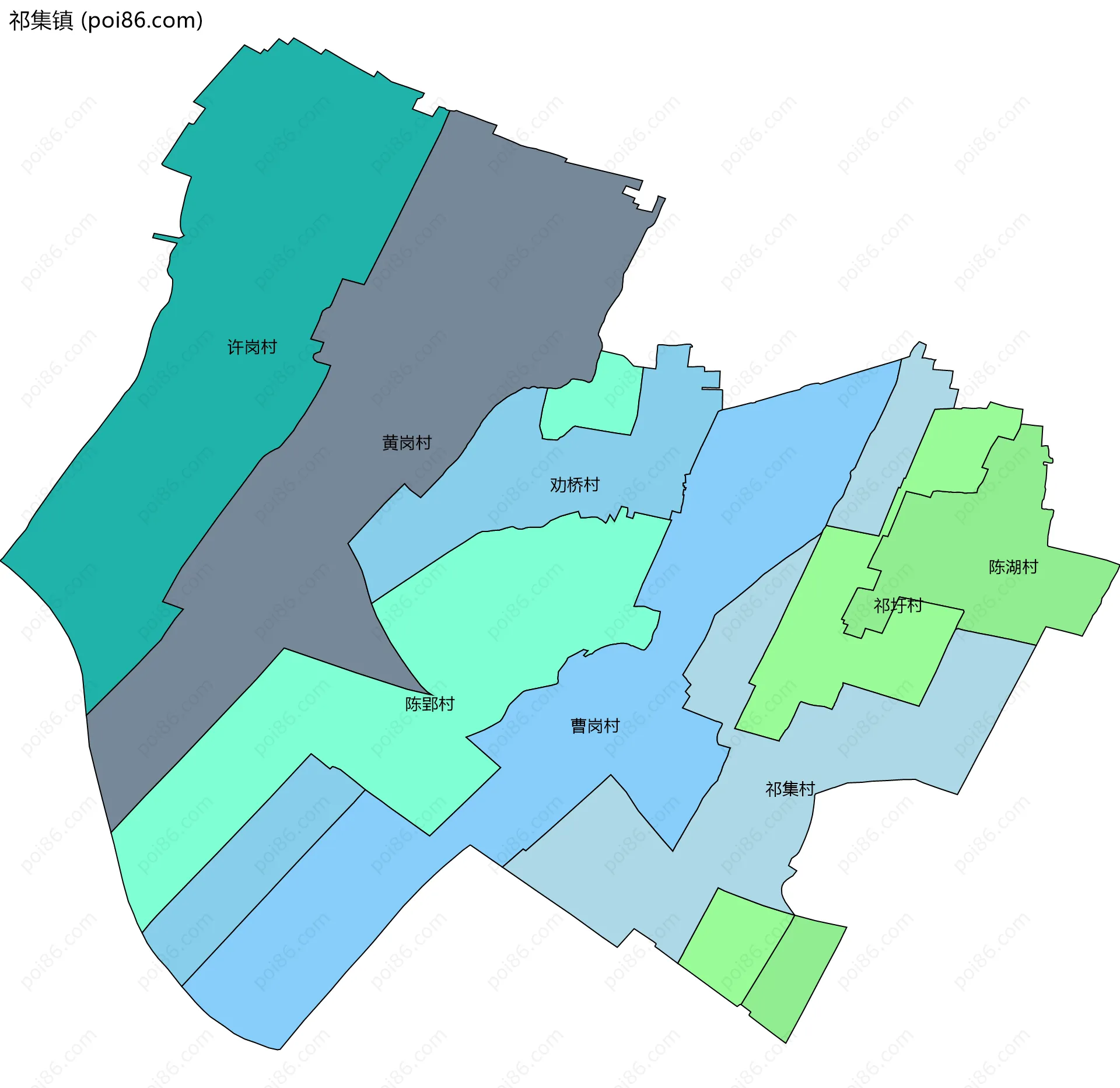 祁集镇边界地图(五级行政区划)