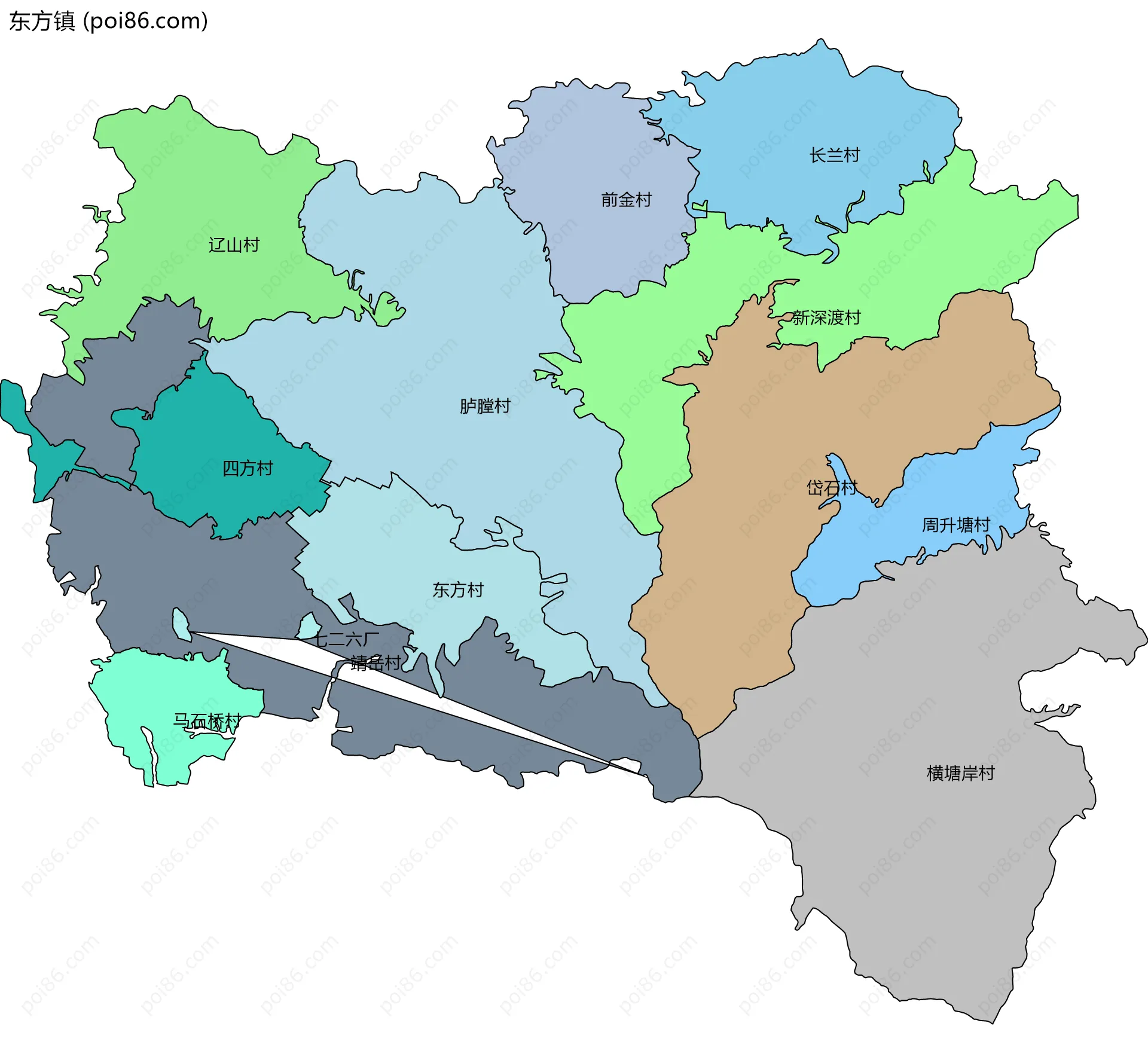 东方镇边界地图(五级行政区划)