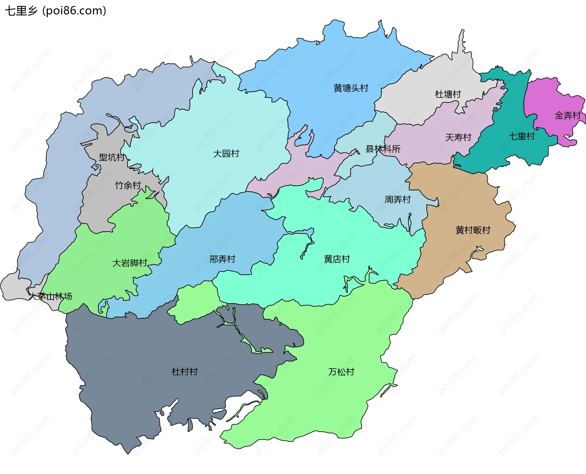 七里乡边界地图(五级行政区划)