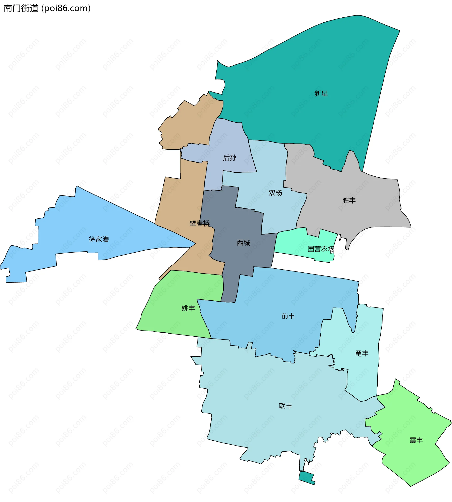 南门街道边界地图(五级行政区划)