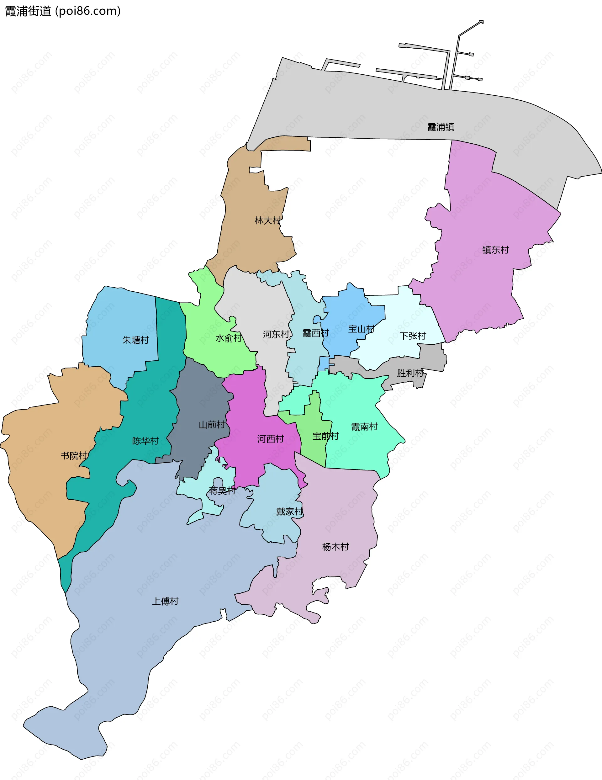 霞浦街道边界地图(五级行政区划)