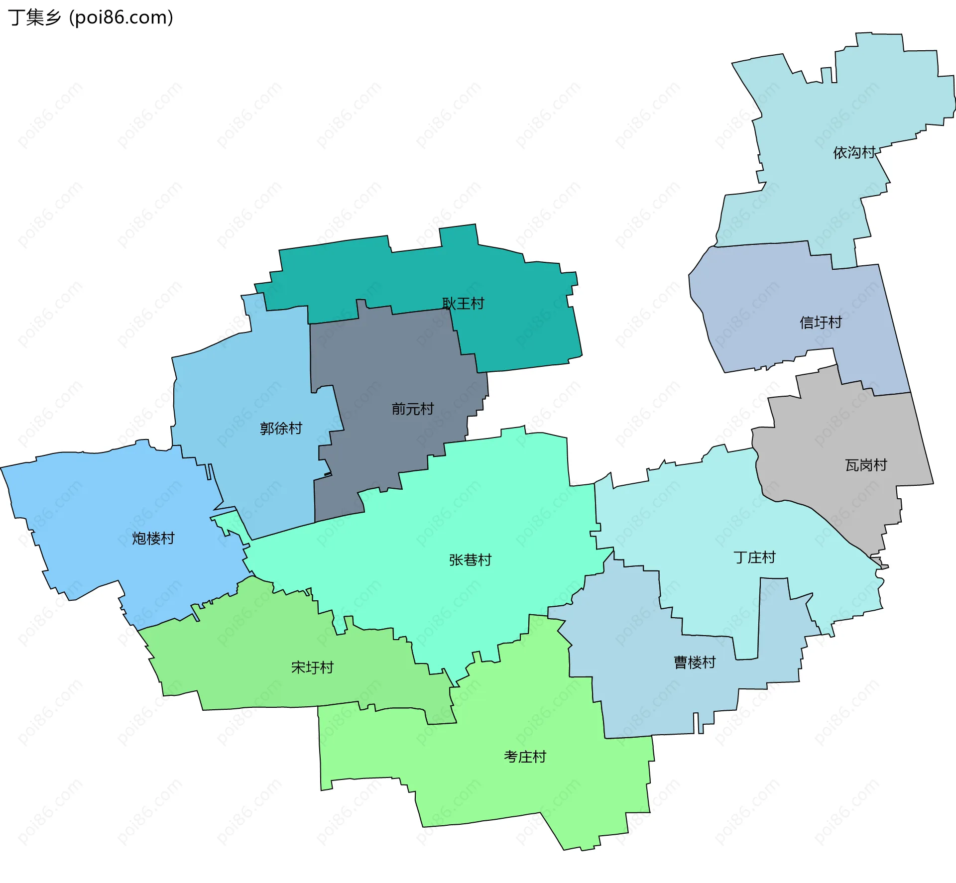 丁集乡边界地图(五级行政区划)