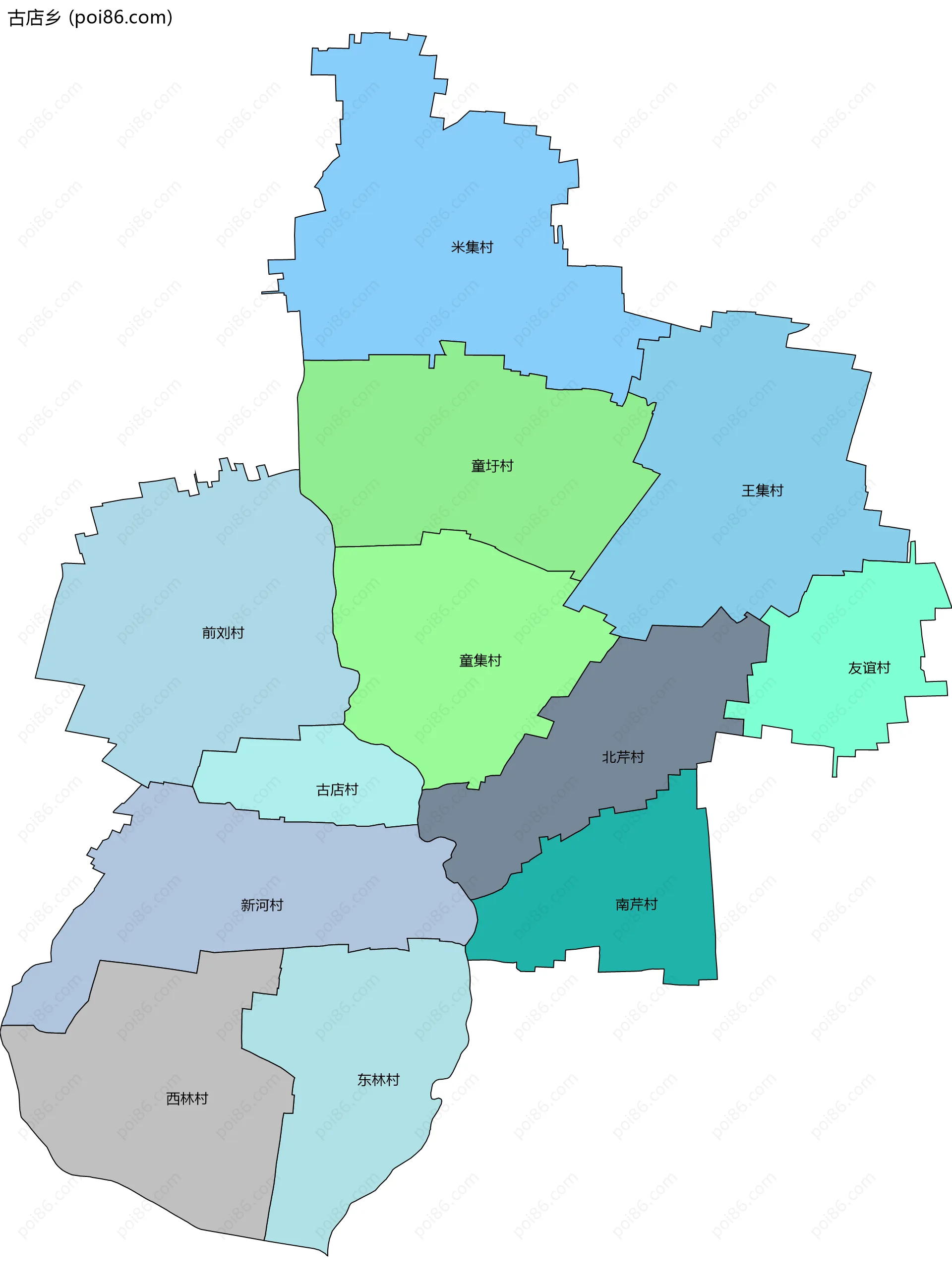 古店乡边界地图(五级行政区划)