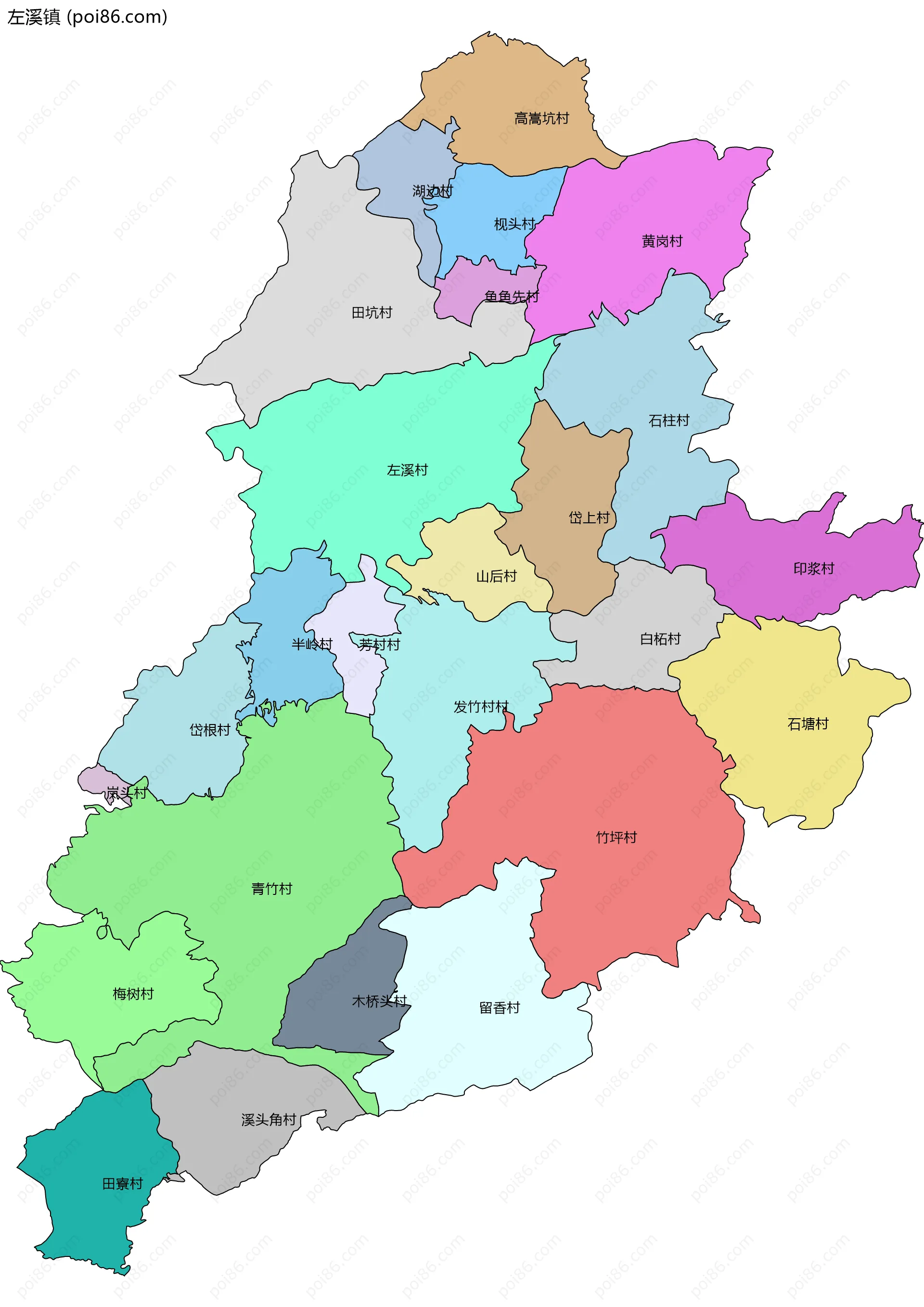 左溪镇边界地图(五级行政区划)