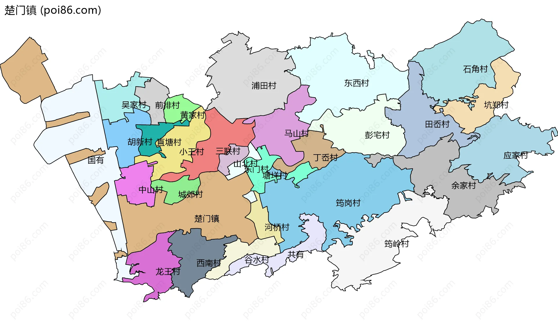 楚门镇边界地图(五级行政区划)