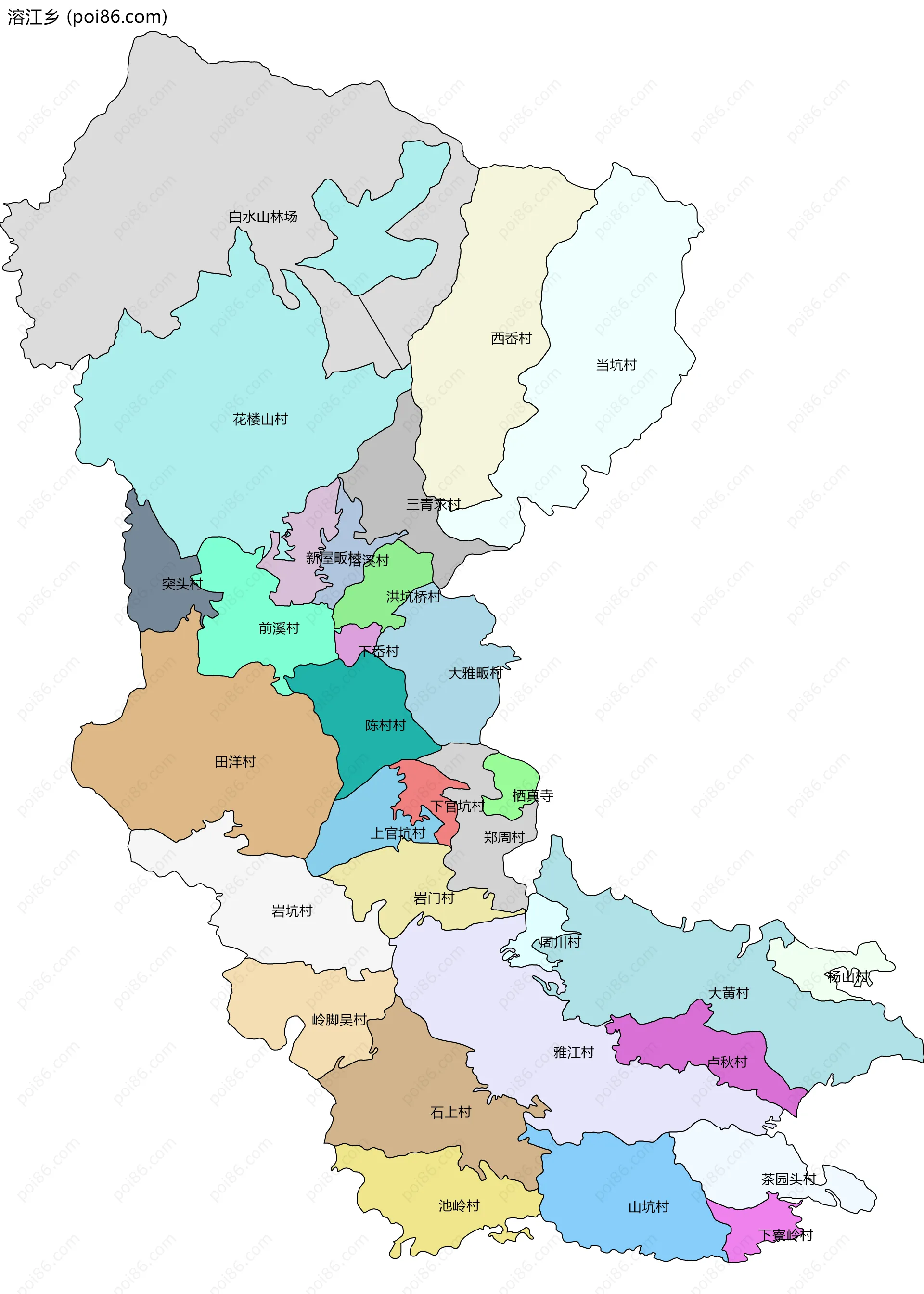 溶江乡边界地图(五级行政区划)