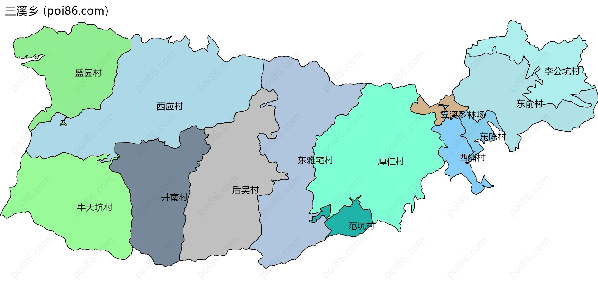 三溪乡边界地图(五级行政区划)