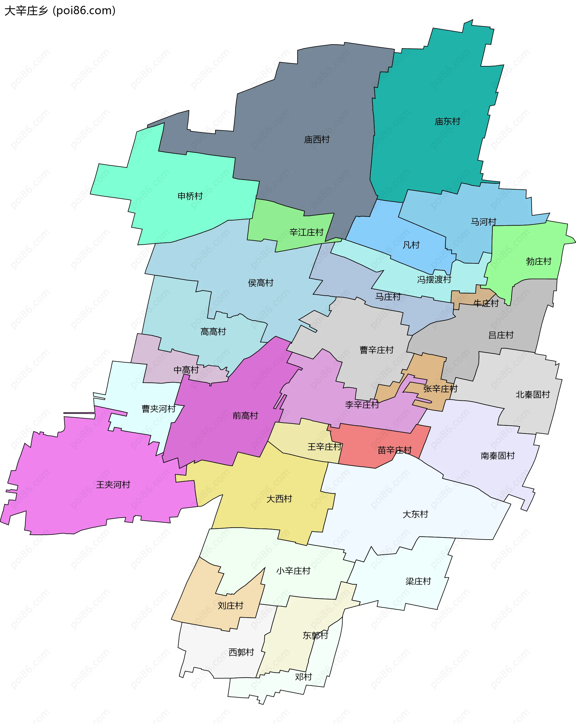 大辛庄乡边界地图(五级行政区划)