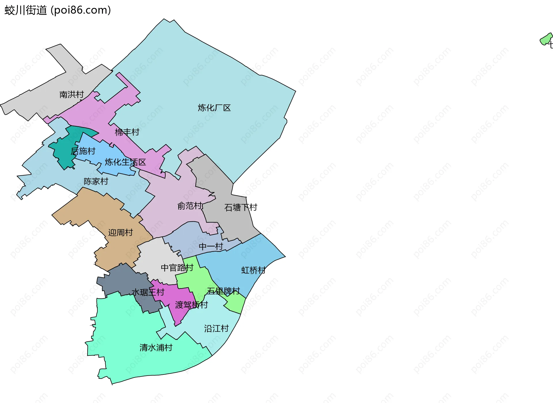 蛟川街道边界地图(五级行政区划)