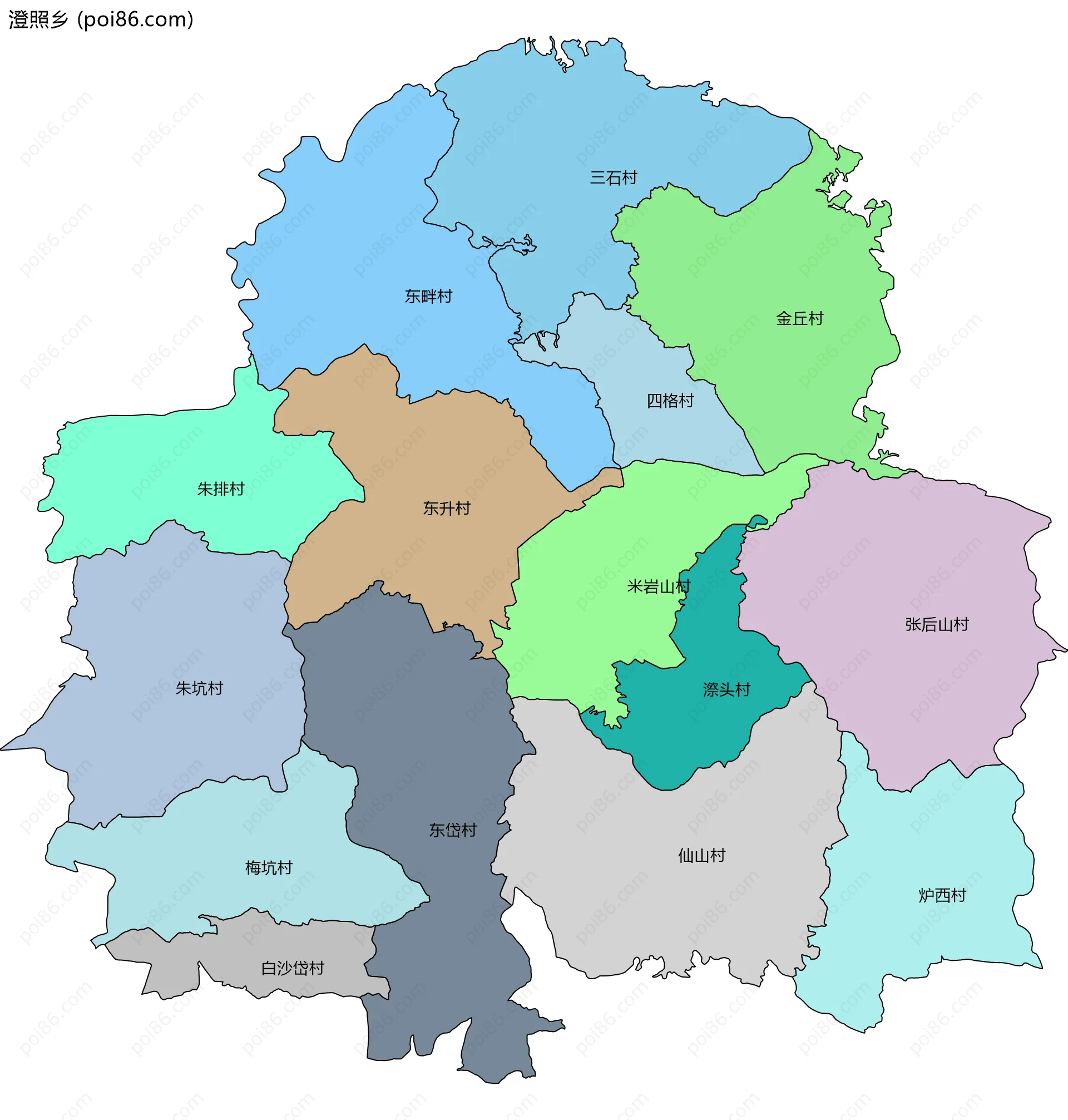 澄照乡边界地图(五级行政区划)