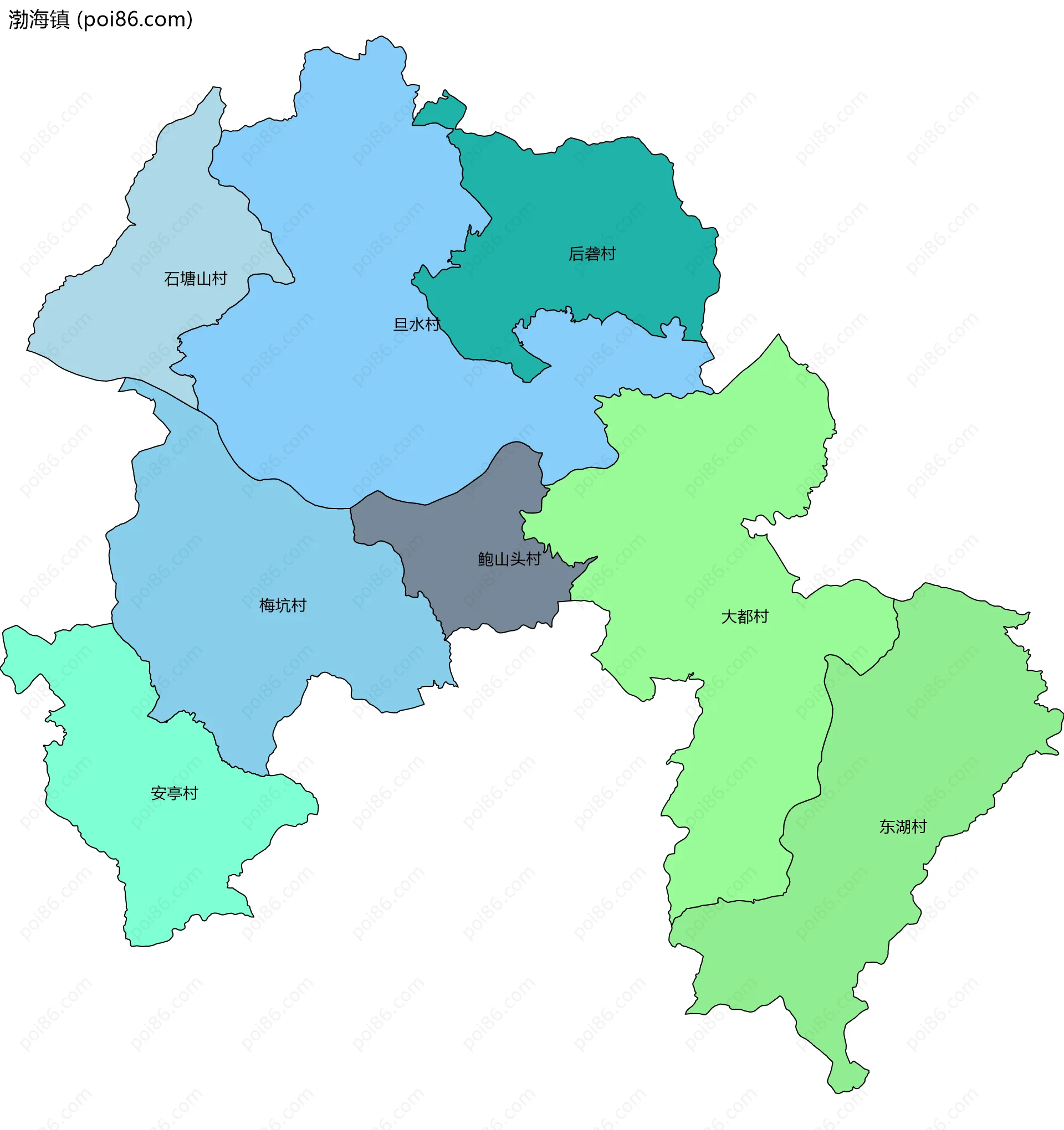 渤海镇边界地图(五级行政区划)