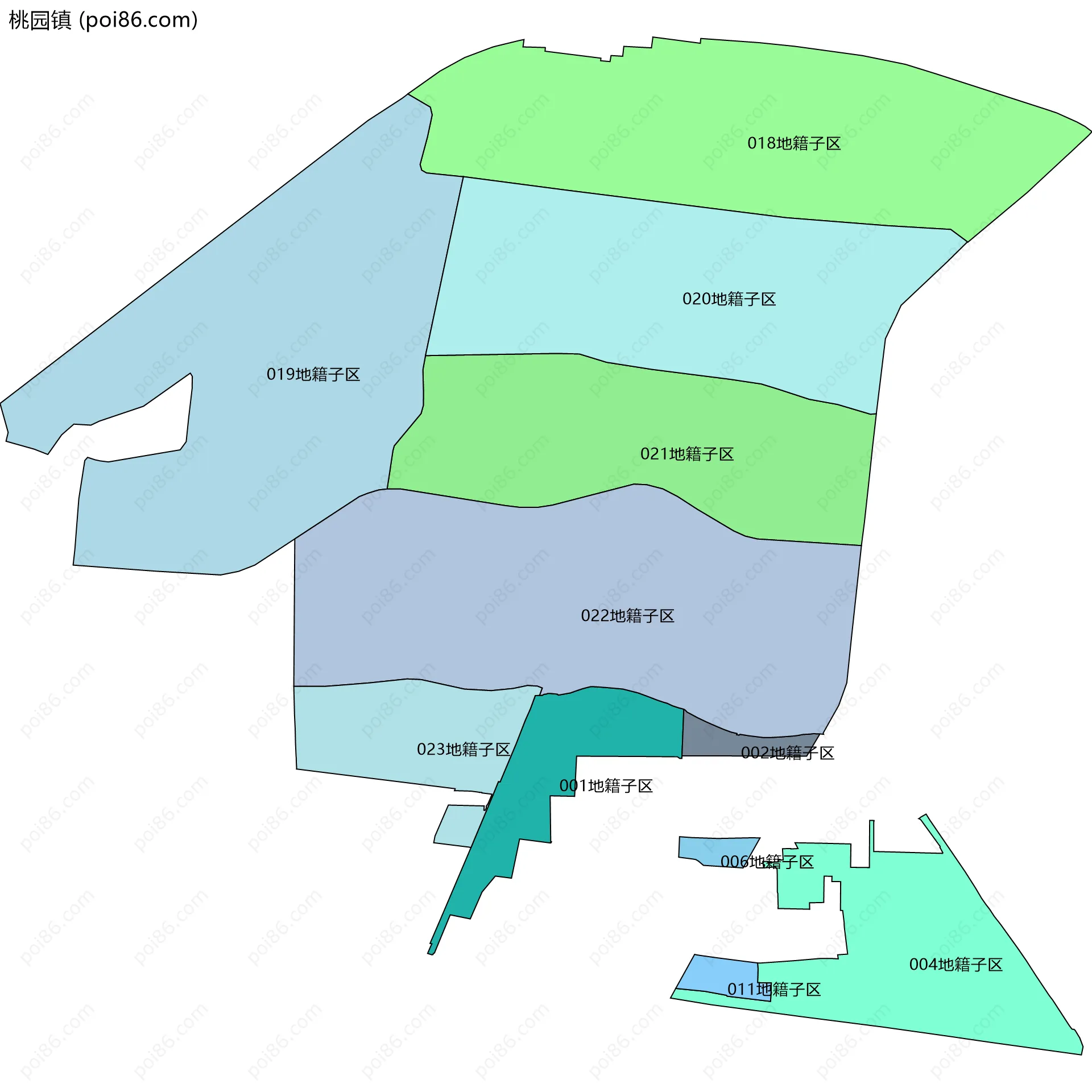桃园镇边界地图(五级行政区划)