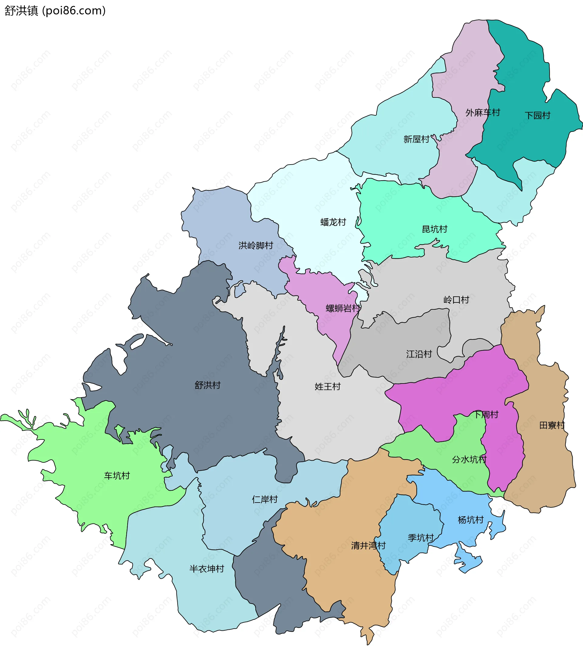 舒洪镇边界地图(五级行政区划)