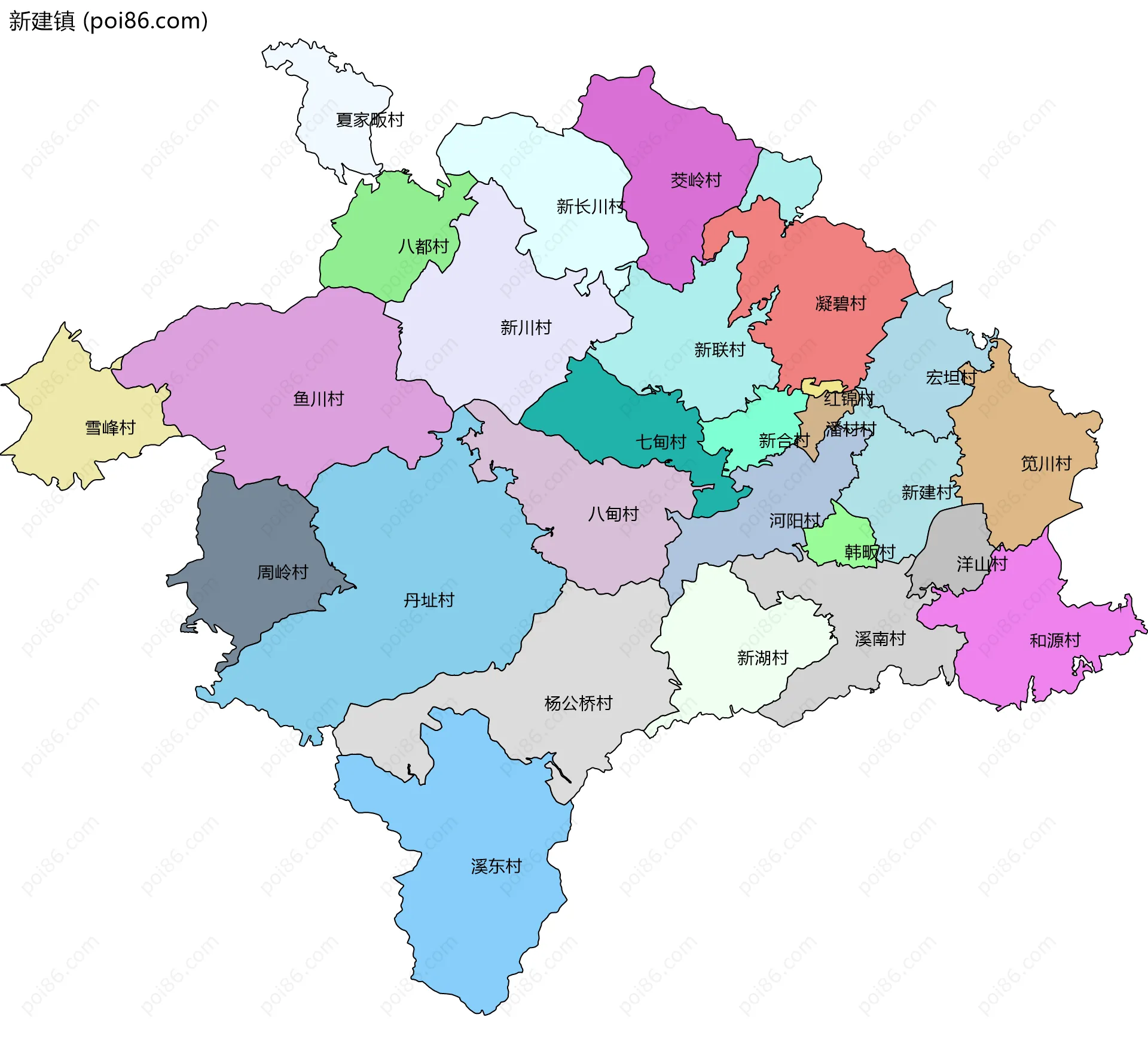 新建镇边界地图(五级行政区划)