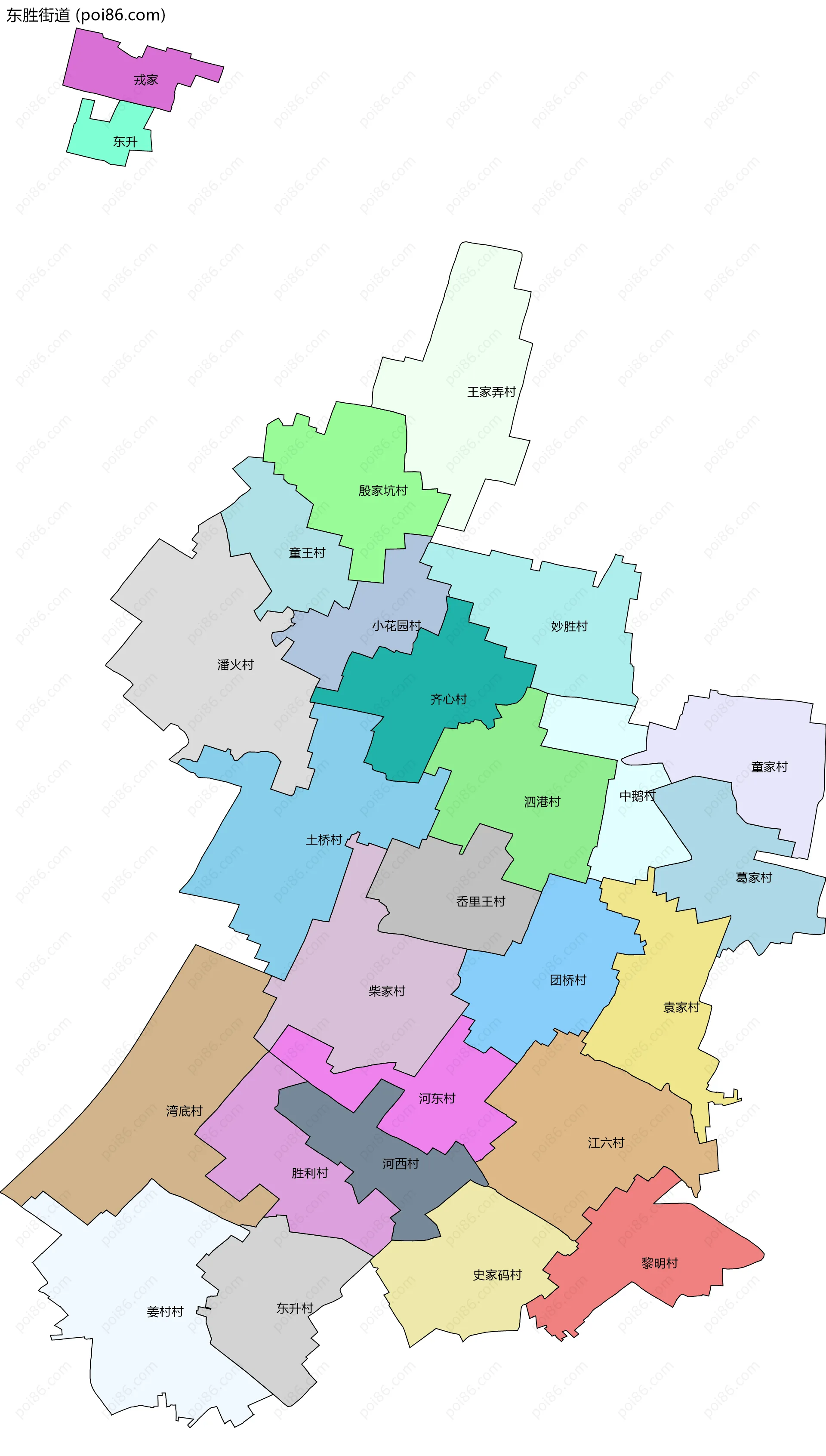 东胜街道边界地图(五级行政区划)