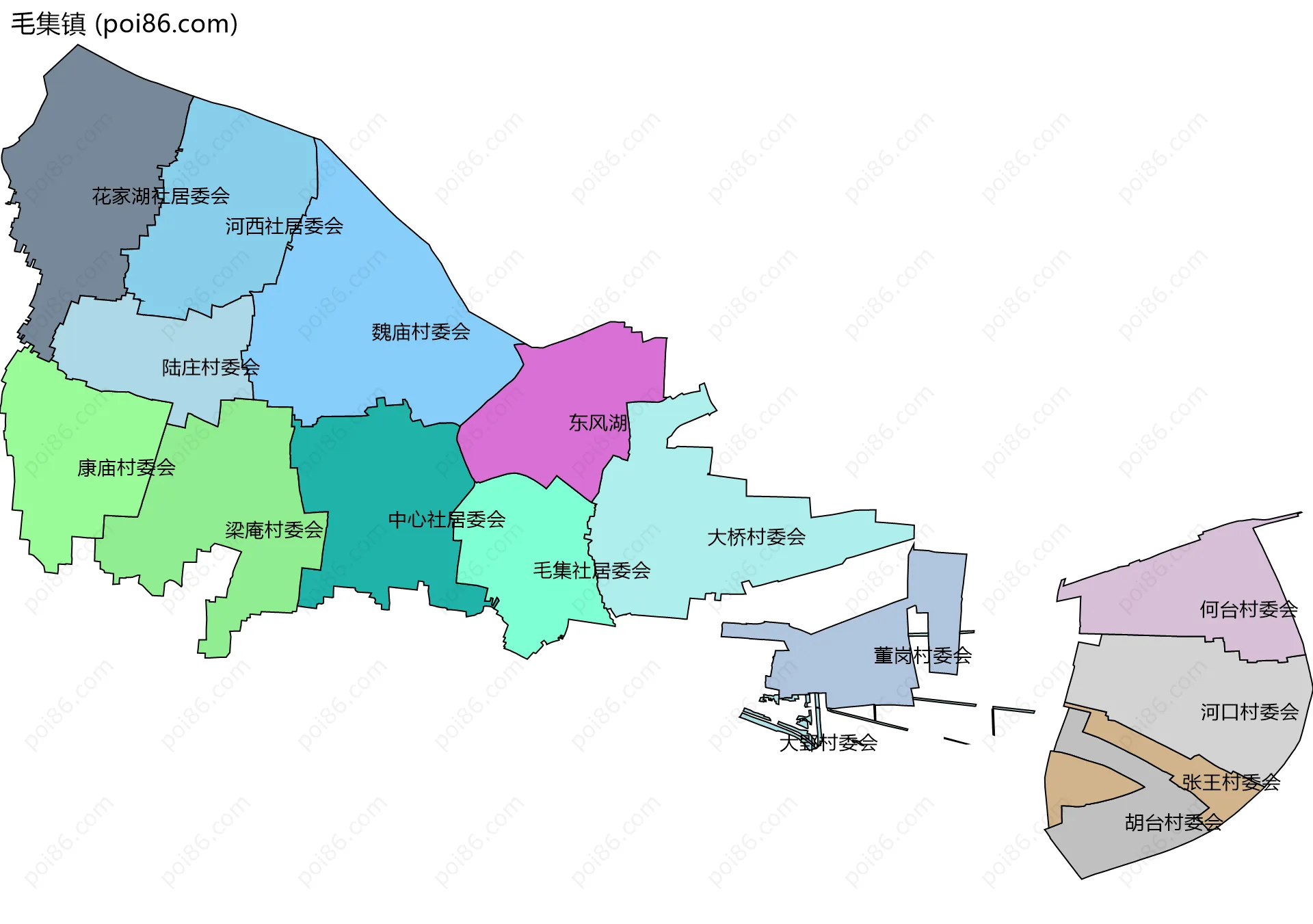 毛集镇边界地图(五级行政区划)