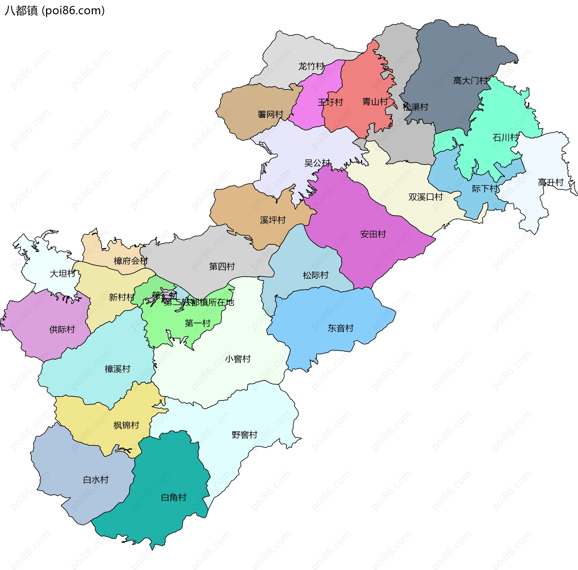 八都镇边界地图(五级行政区划)