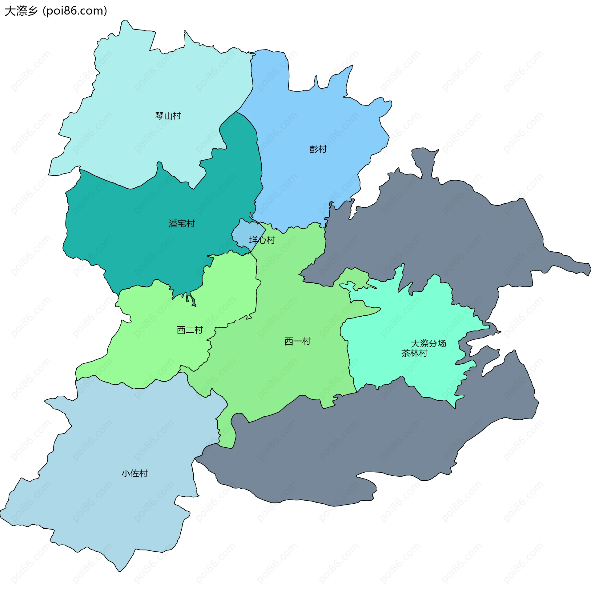 大漈乡边界地图(五级行政区划)