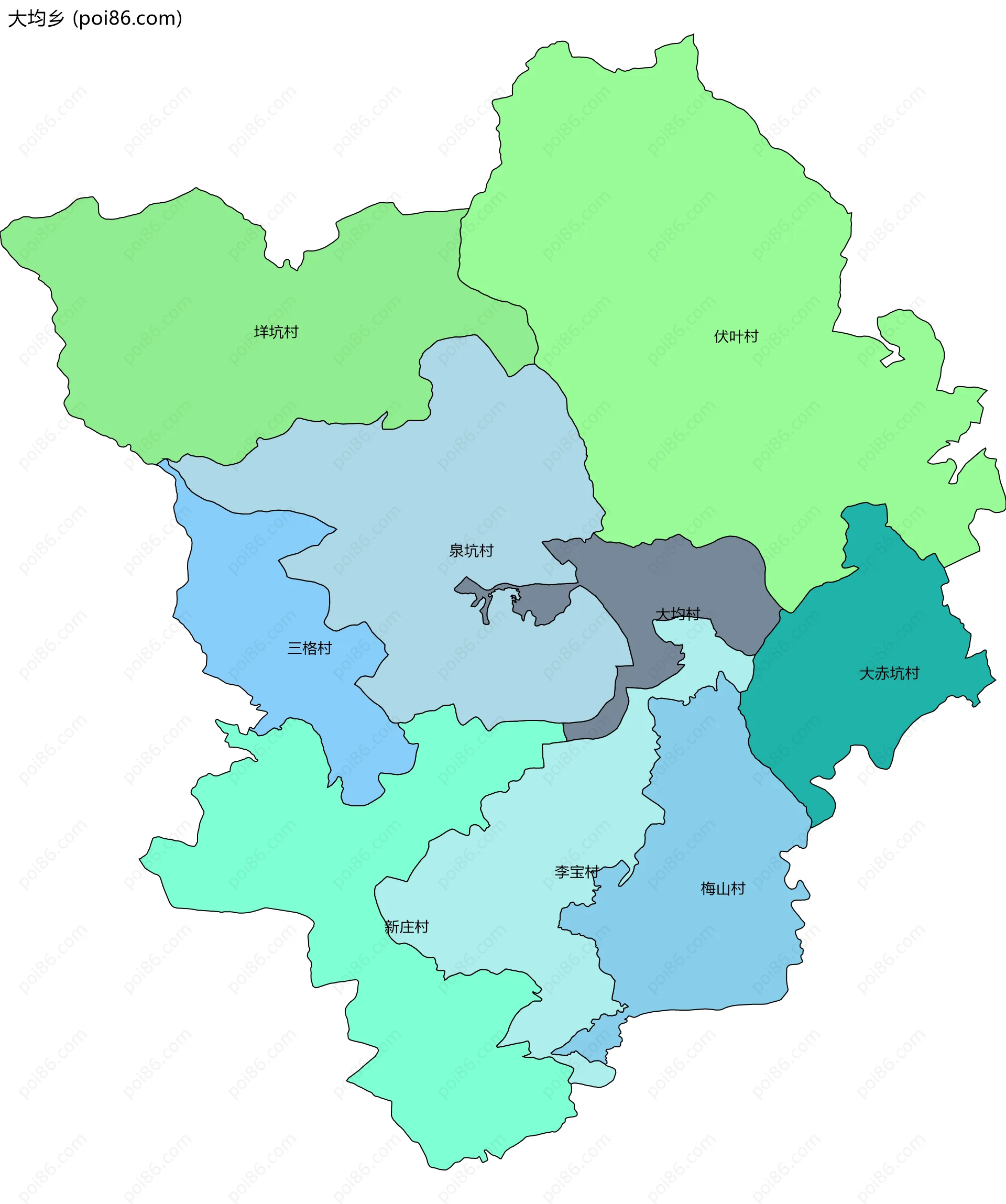 大均乡边界地图(五级行政区划)