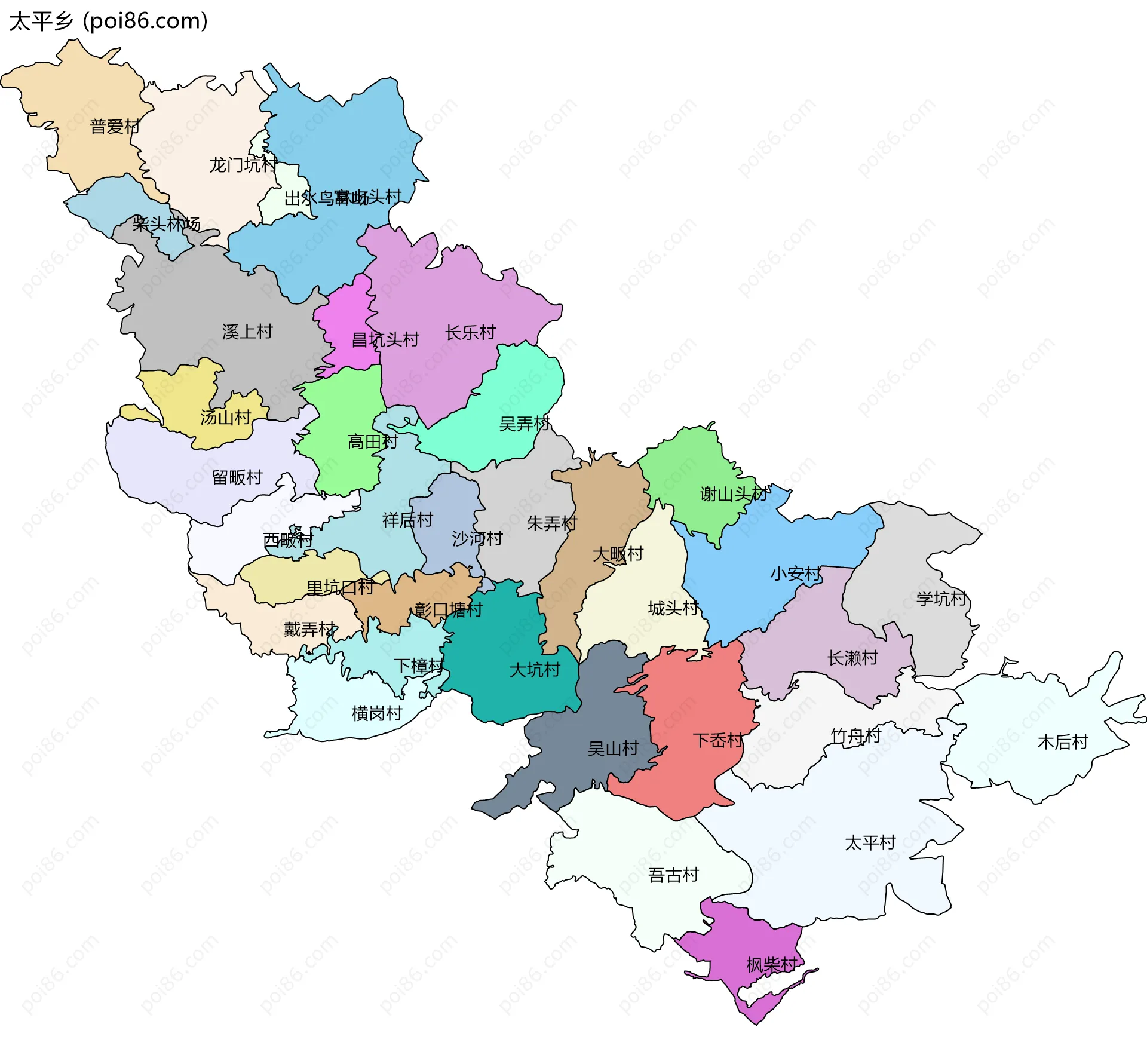太平乡边界地图(五级行政区划)