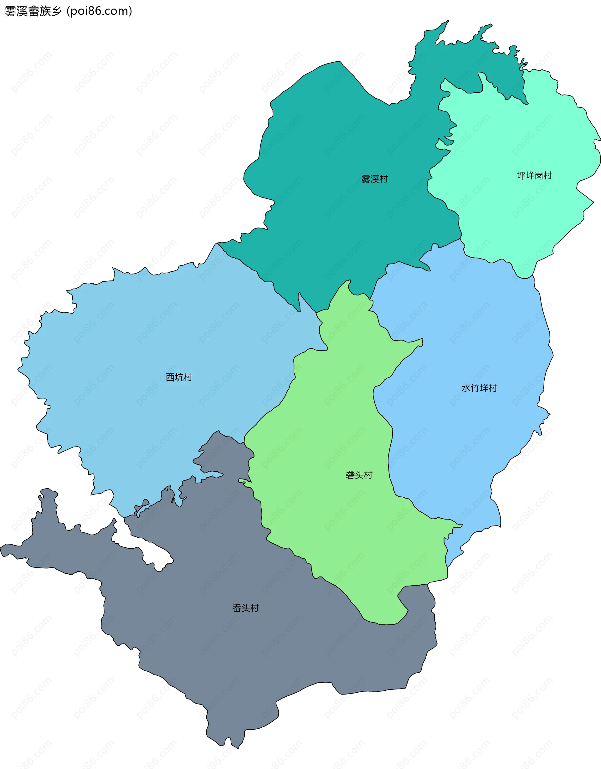 雾溪畲族乡边界地图(五级行政区划)