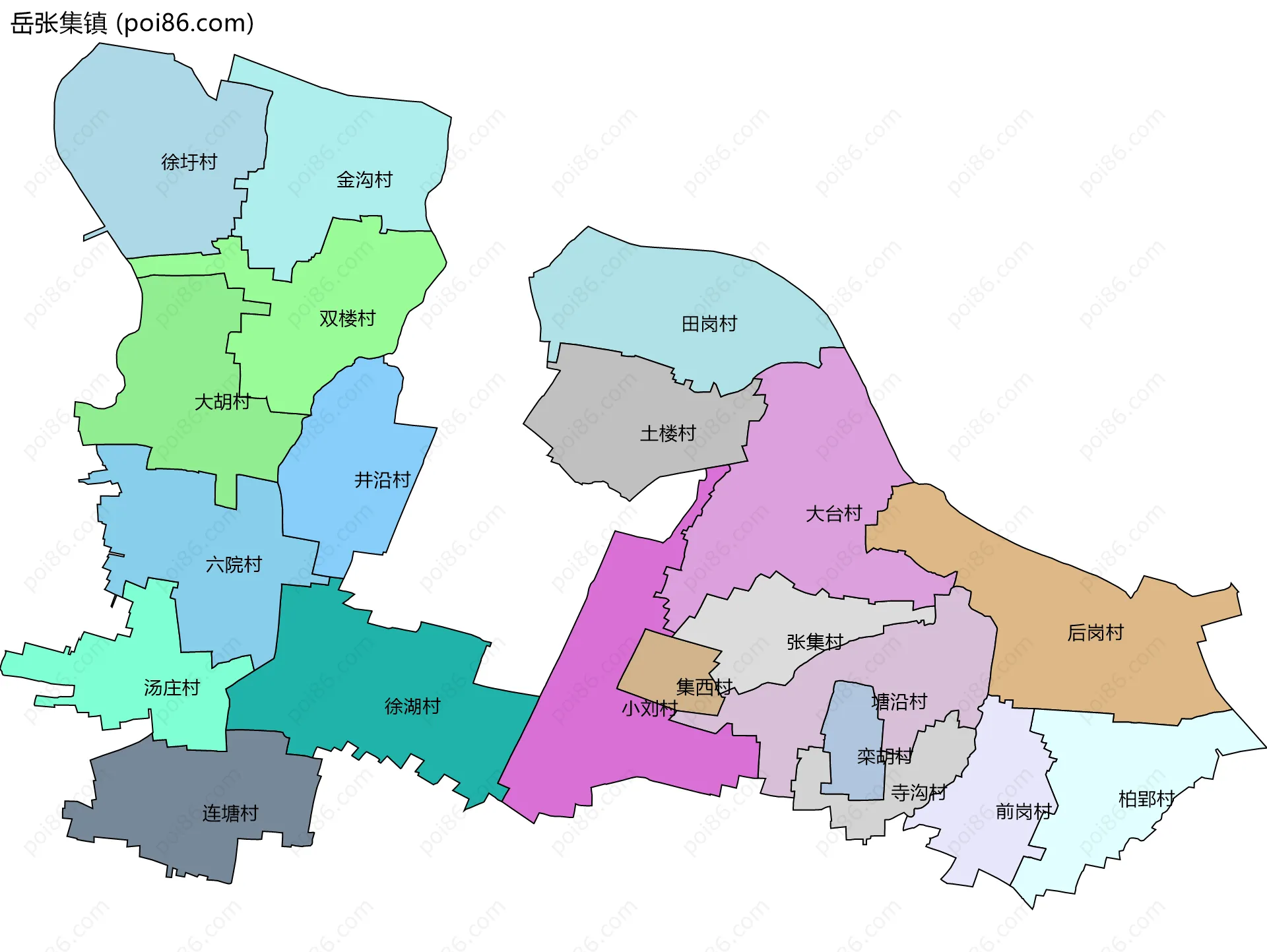 岳张集镇边界地图(五级行政区划)