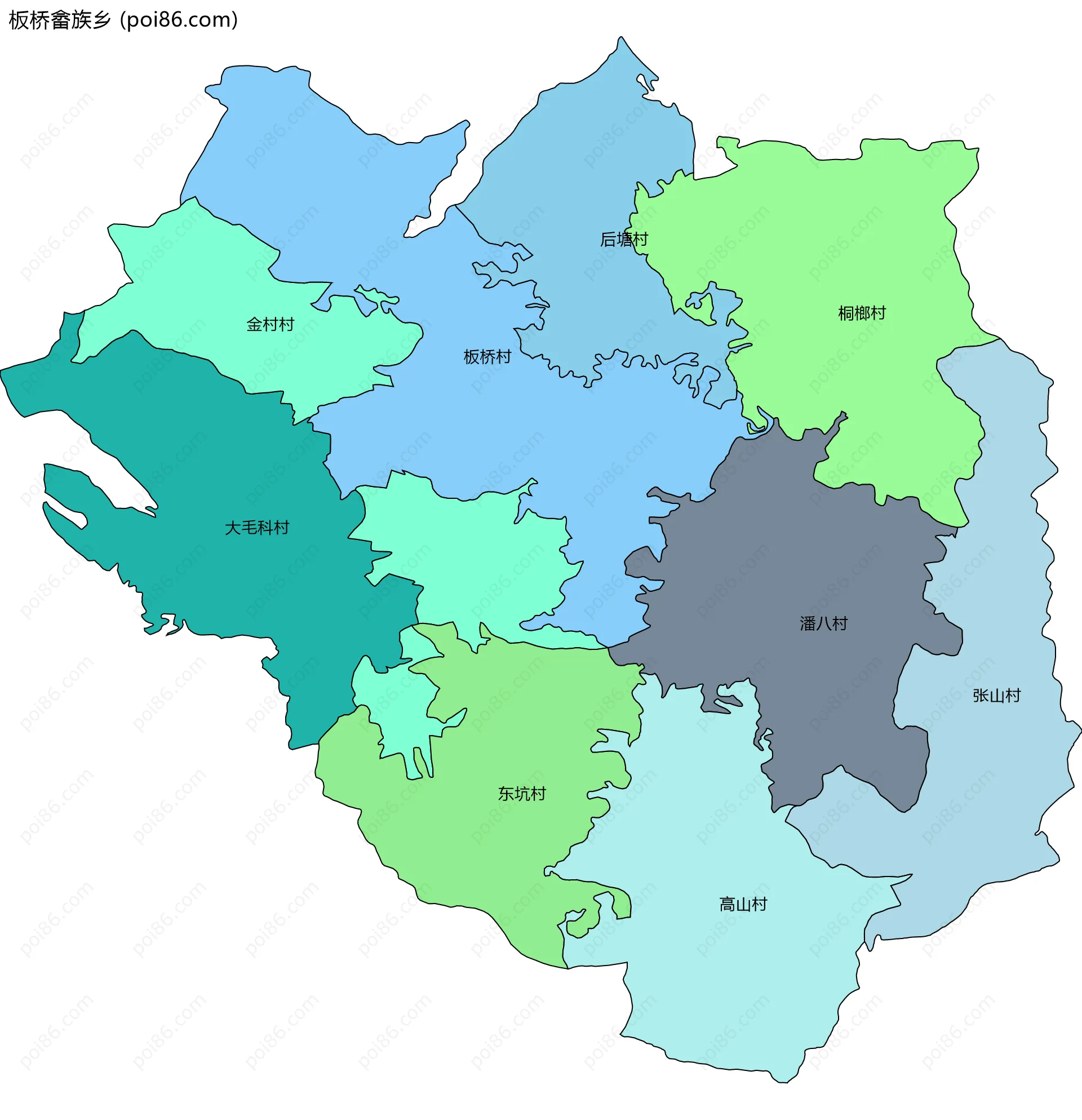 板桥畲族乡边界地图(五级行政区划)