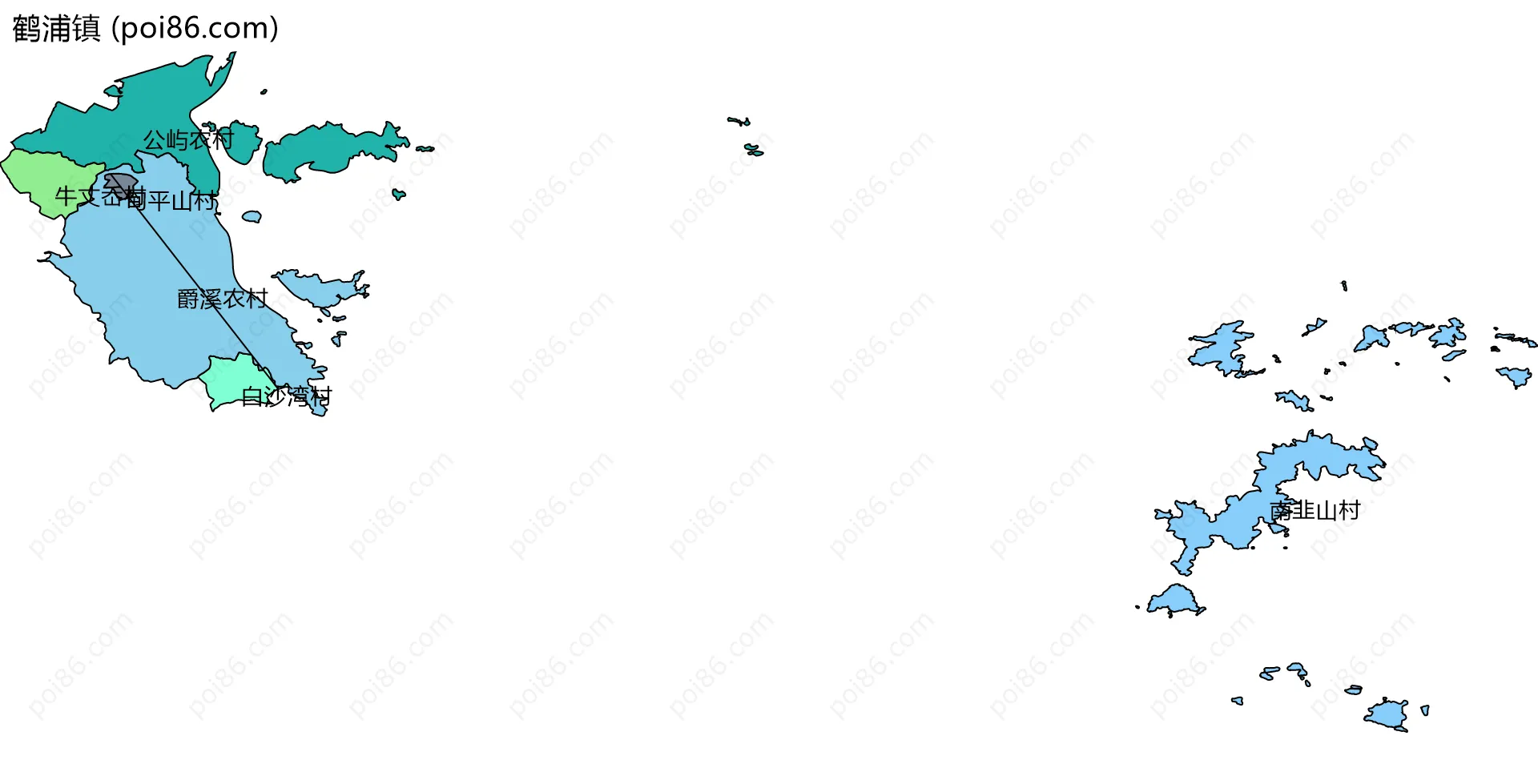 鹤浦镇边界地图(五级行政区划)
