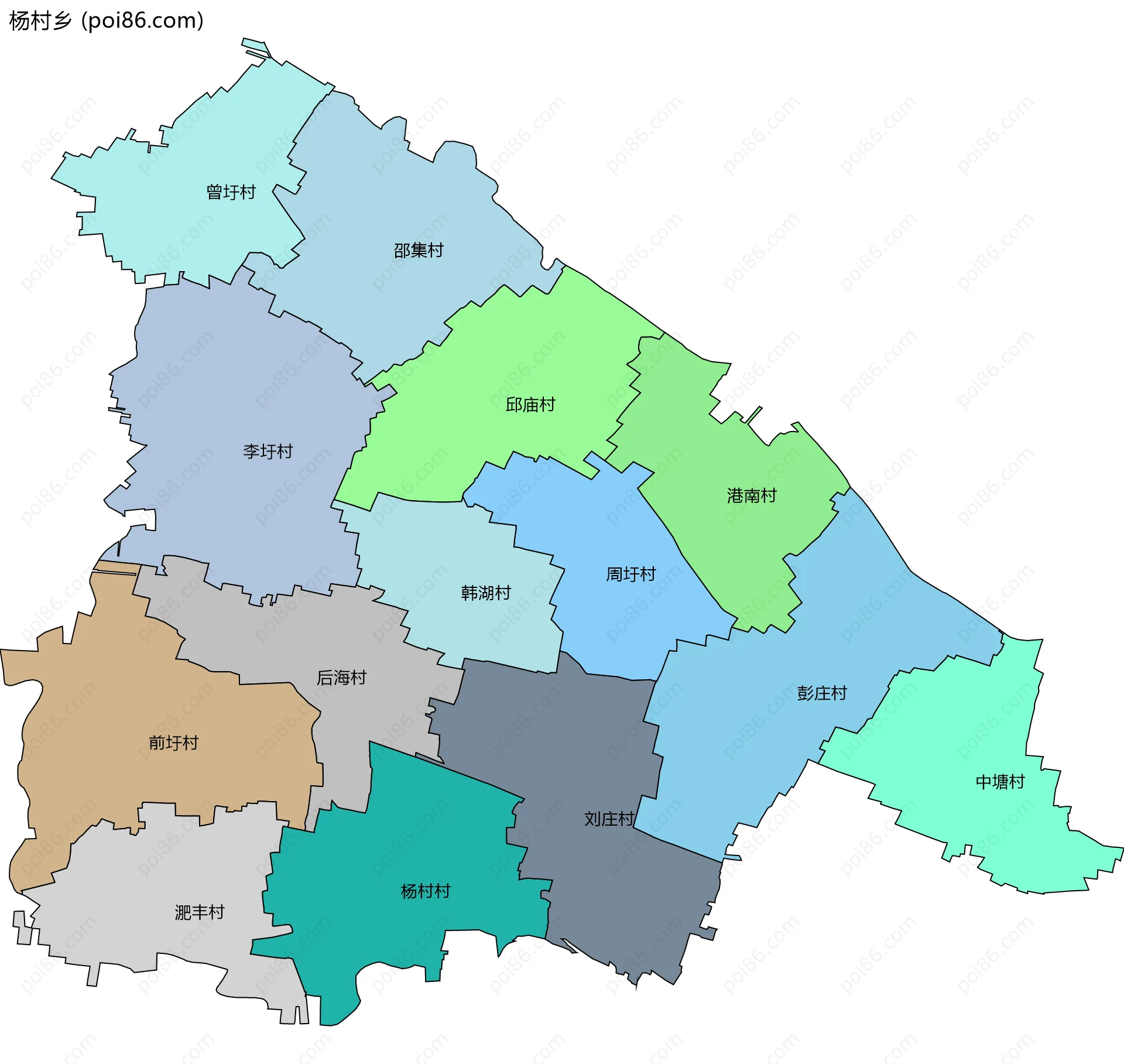 杨村乡边界地图(五级行政区划)