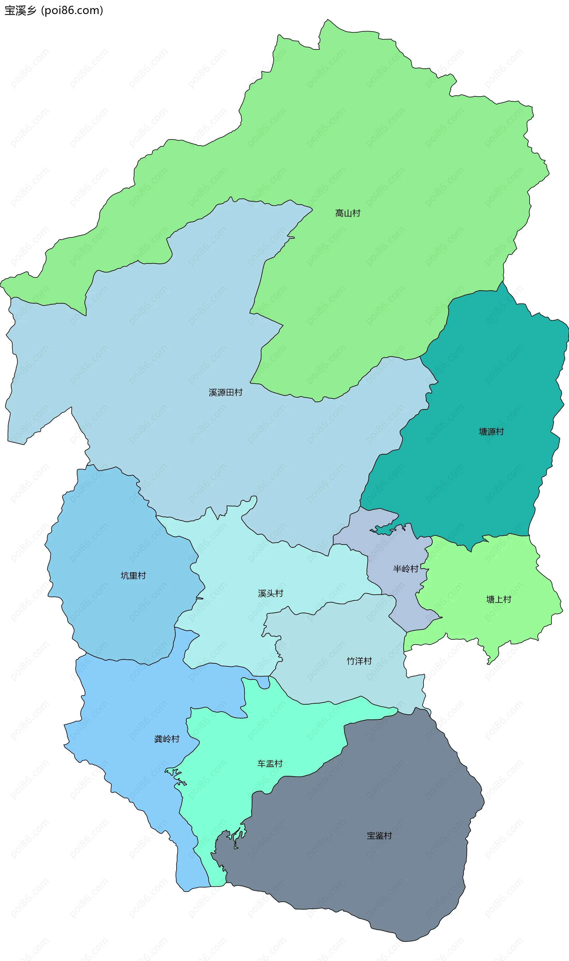 宝溪乡边界地图(五级行政区划)