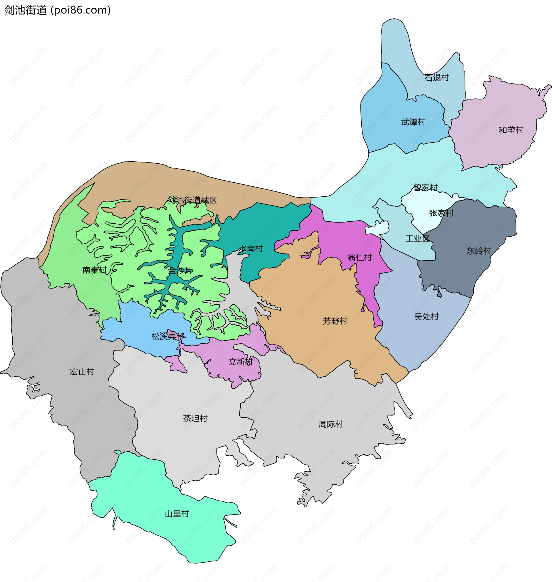 剑池街道边界地图(五级行政区划)