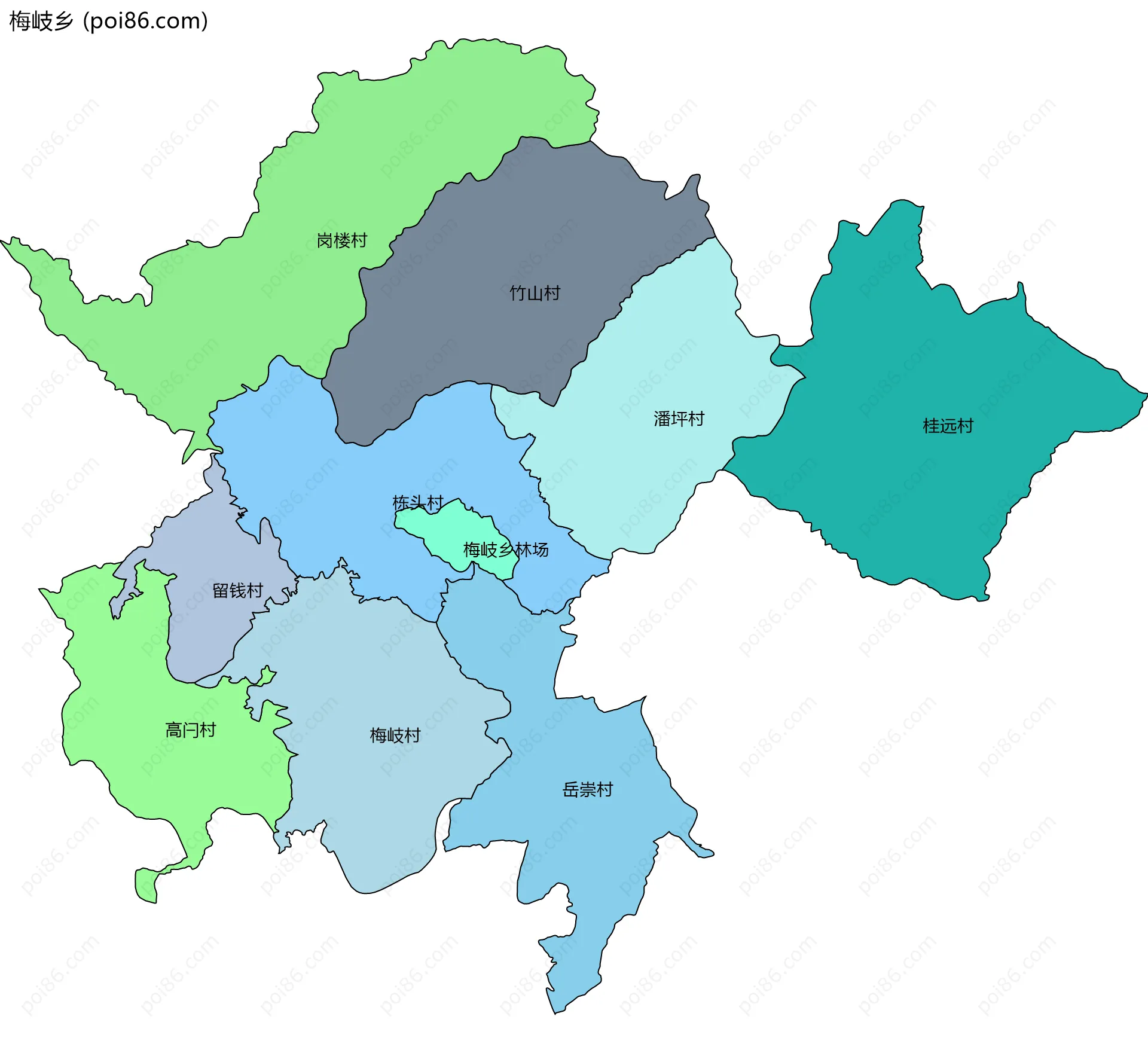 梅岐乡边界地图(五级行政区划)