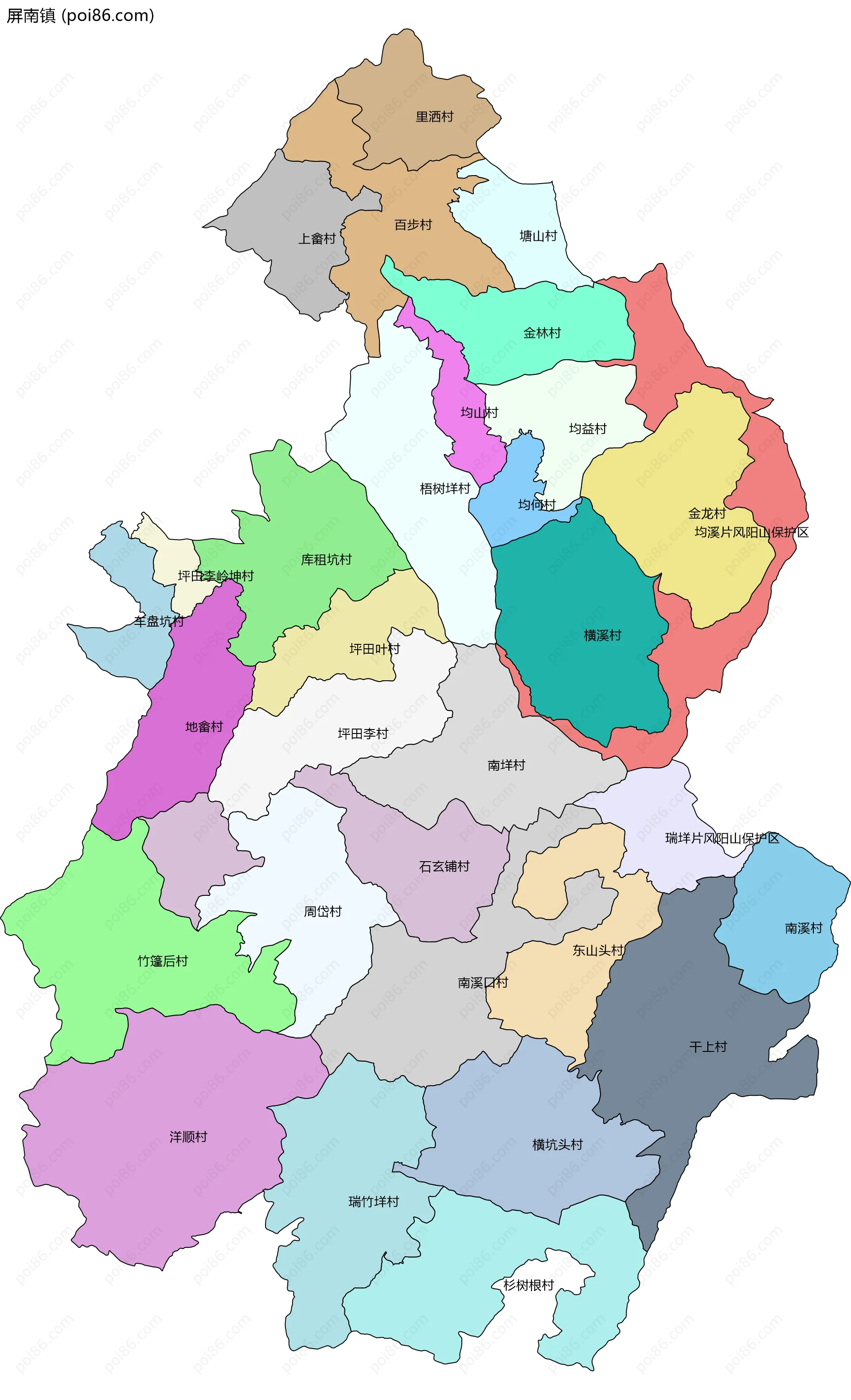 屏南镇边界地图(五级行政区划)