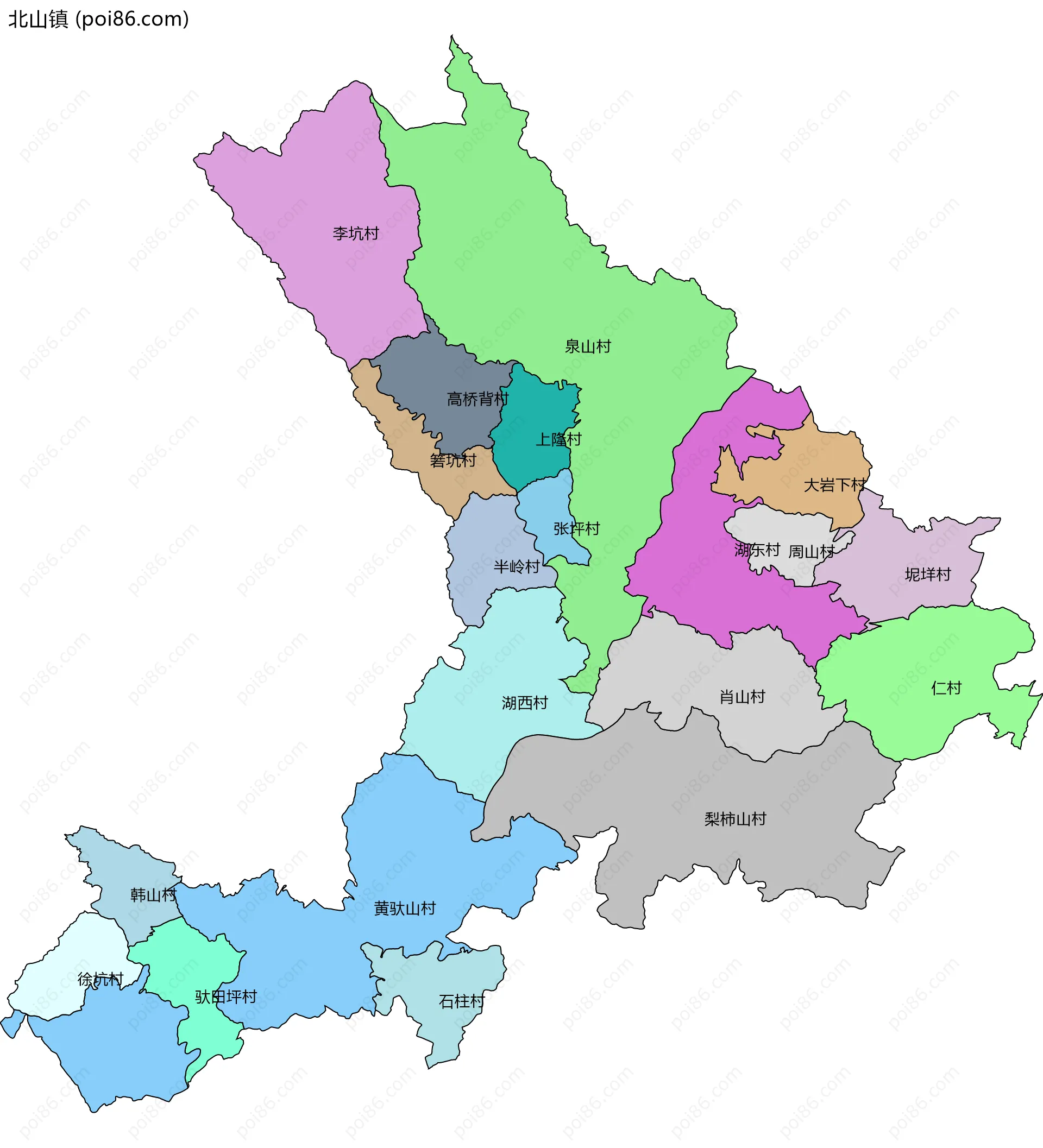 北山镇边界地图(五级行政区划)