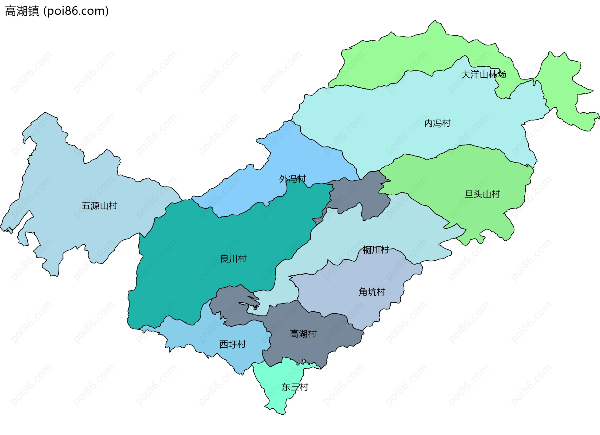 高湖镇边界地图(五级行政区划)