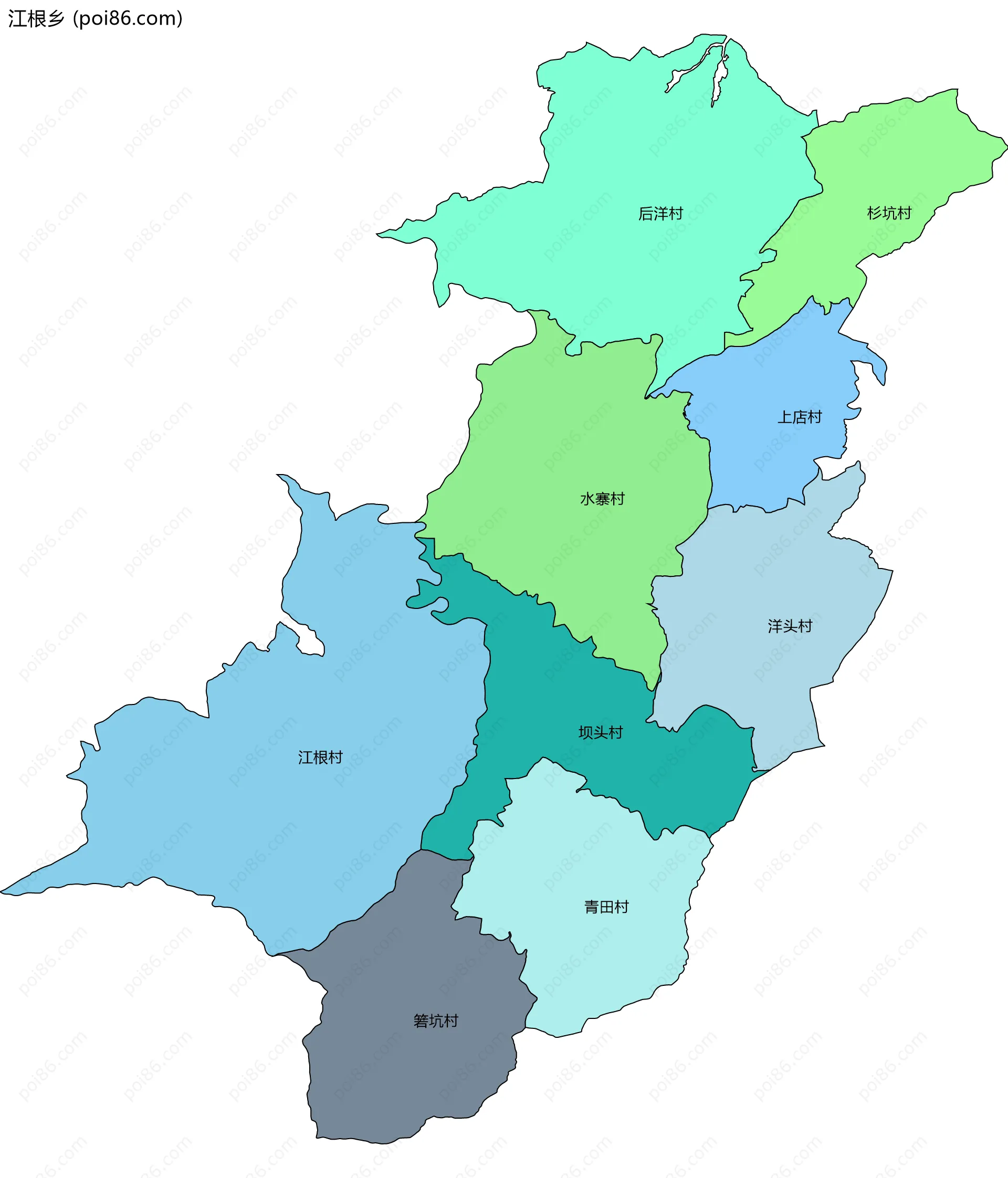 江根乡边界地图(五级行政区划)