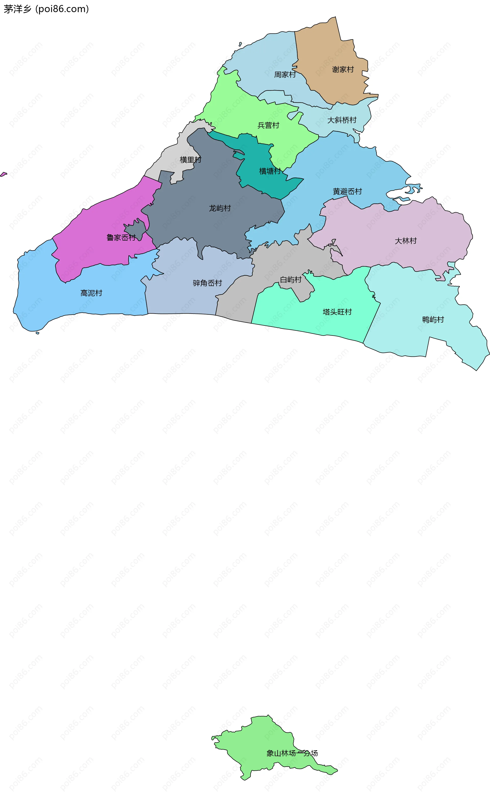 茅洋乡边界地图(五级行政区划)
