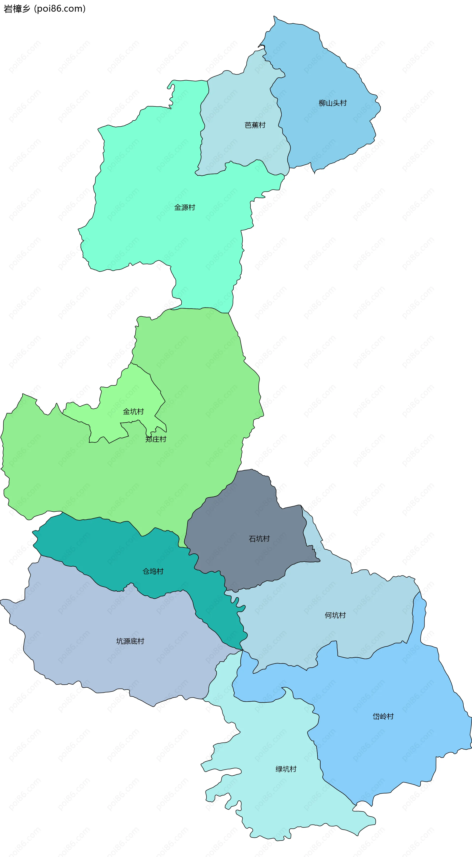 岩樟乡边界地图(五级行政区划)