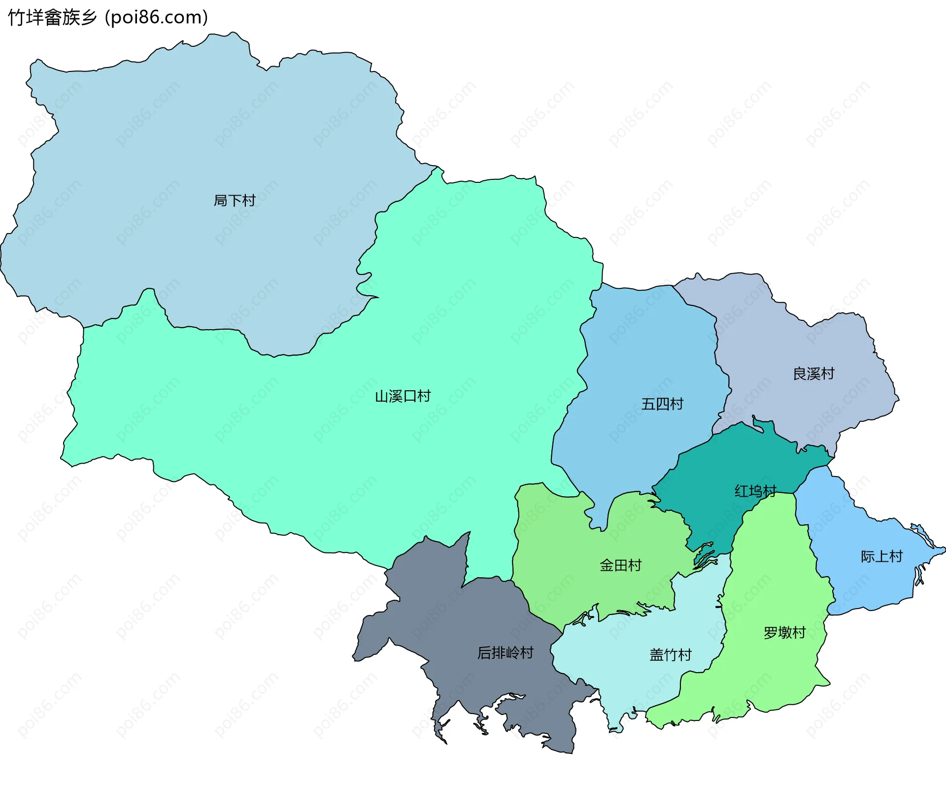 竹垟畲族乡边界地图(五级行政区划)